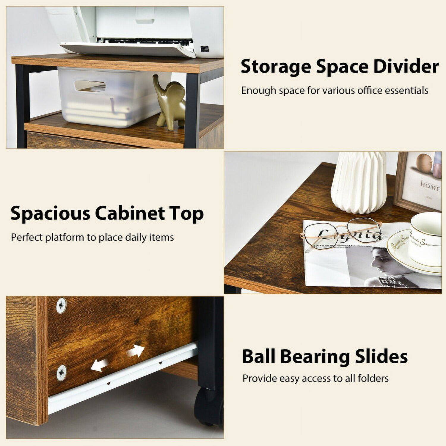 Storage Space Divider  
Enough space for various office essentials  

Spacious Cabinet Top  
Perfect platform to place daily items  

Ball Bearing Slides  
Provide easy access to all folders