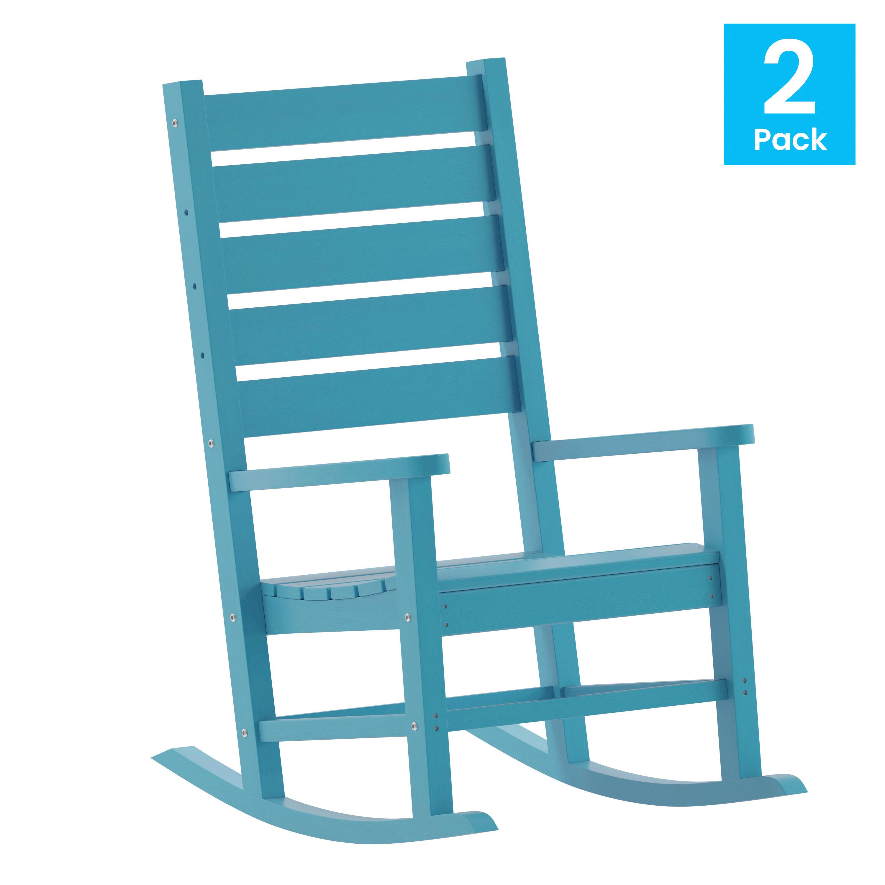 Alt View 1. Emma + Oliver - Florian Set of 2 Contemporary Rocking Chairs, All-Weather HDPE Indoor/Outdoor Rockers - Blue.