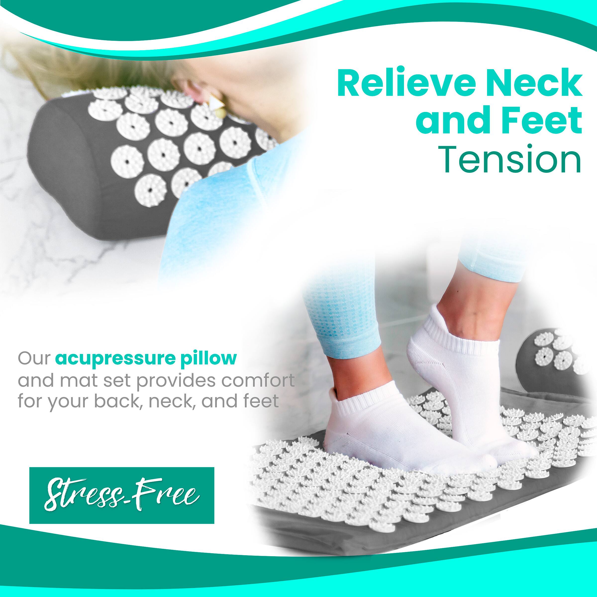 Relieve Neck and Feet Tension

Our acupressure pillow and mat set provides comfort for your back, neck, and feet

Stress-Free