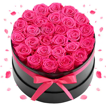 Front. VEVOR - Forever Flowers, 27 Preserved Roses in a Box, Eternal Flowers Immortal Bouquet Birthday Present for Delivery Prime Women - Pink, Black.