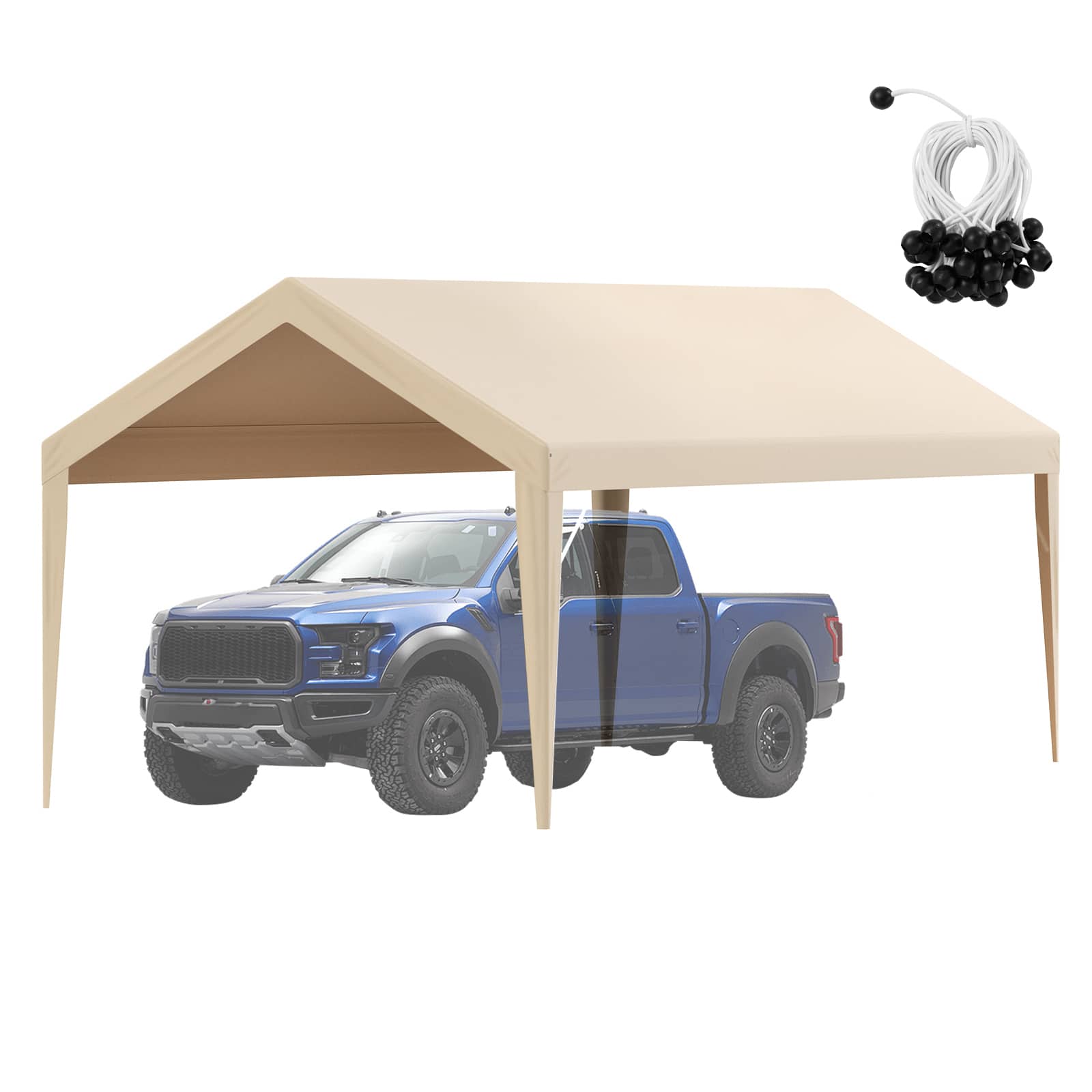 Alt View 5. VEVOR - Carport Replacement Canopy Cover 10 x 20 ft, Garage Top Tent Shelter Tarp Heavy-Duty Waterproof & UV Protected - Beige.