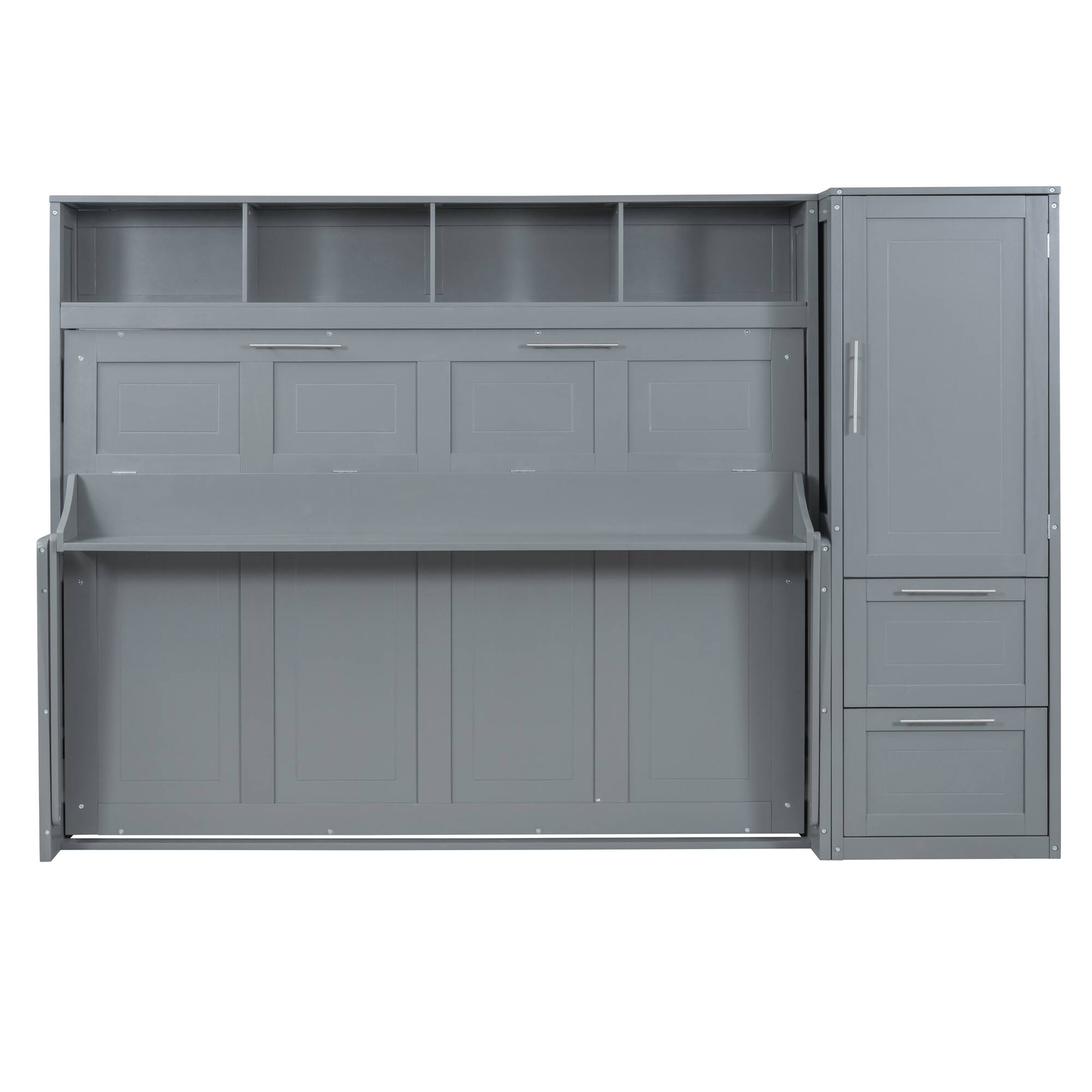 Alt View 2. Tiramisubest - Queen Size Murphy Bed with Closet and Drawers, Gray (112" L x 65" W x 79" H, 331 lbs) - Gray.