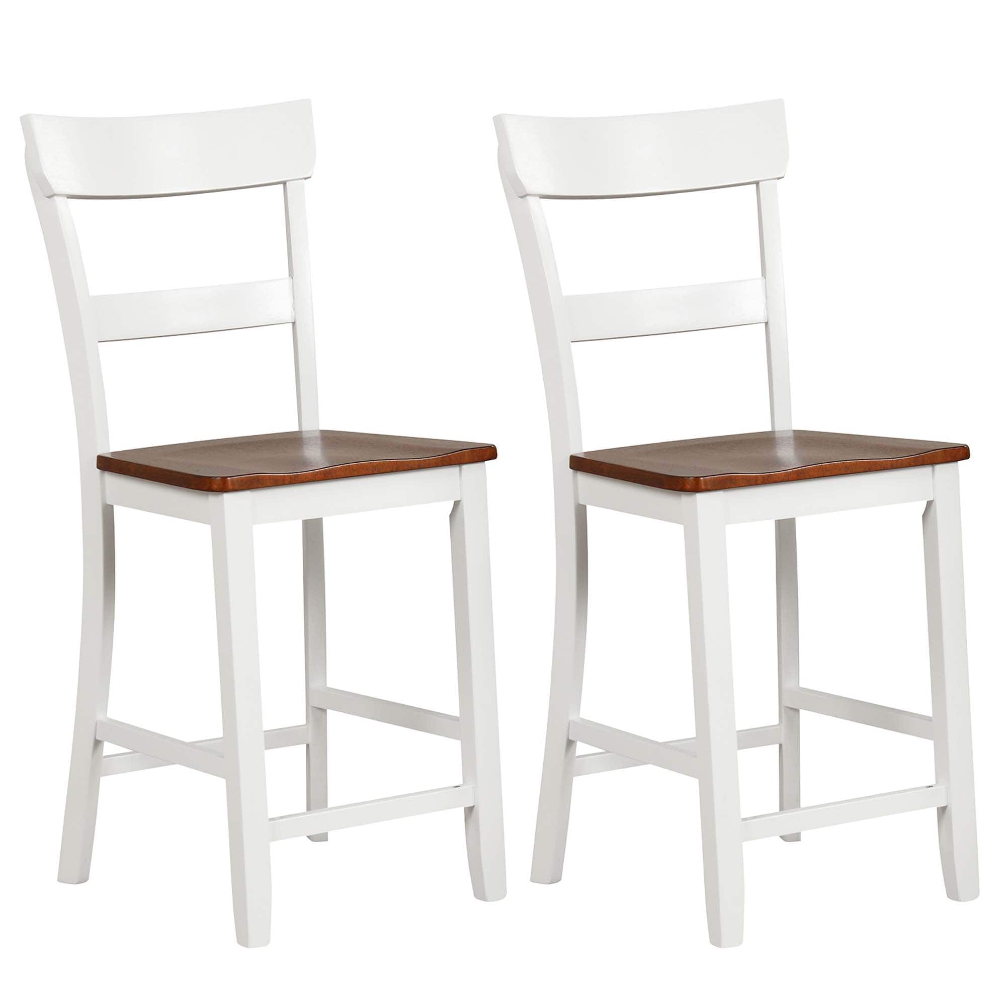 Front. Costway - Wooden Bar Stool Set of 2 Bar Chairs with LVL Rubber Wood Frame, Backrest, Footrest - White.