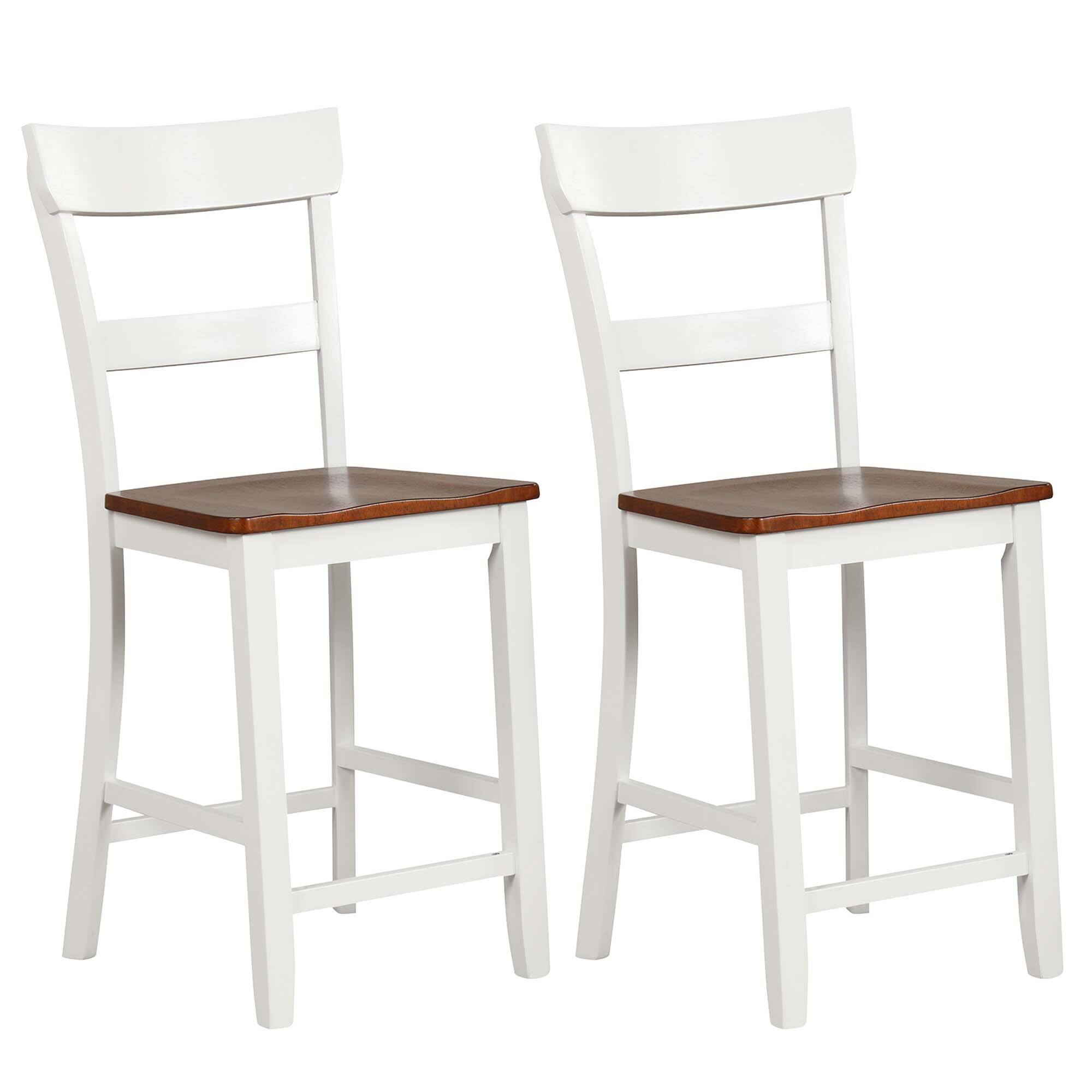 Costway - Wooden Bar Stool Set of 2 Bar Chairs with LVL Rubber Wood Frame, Backrest, Footrest - White