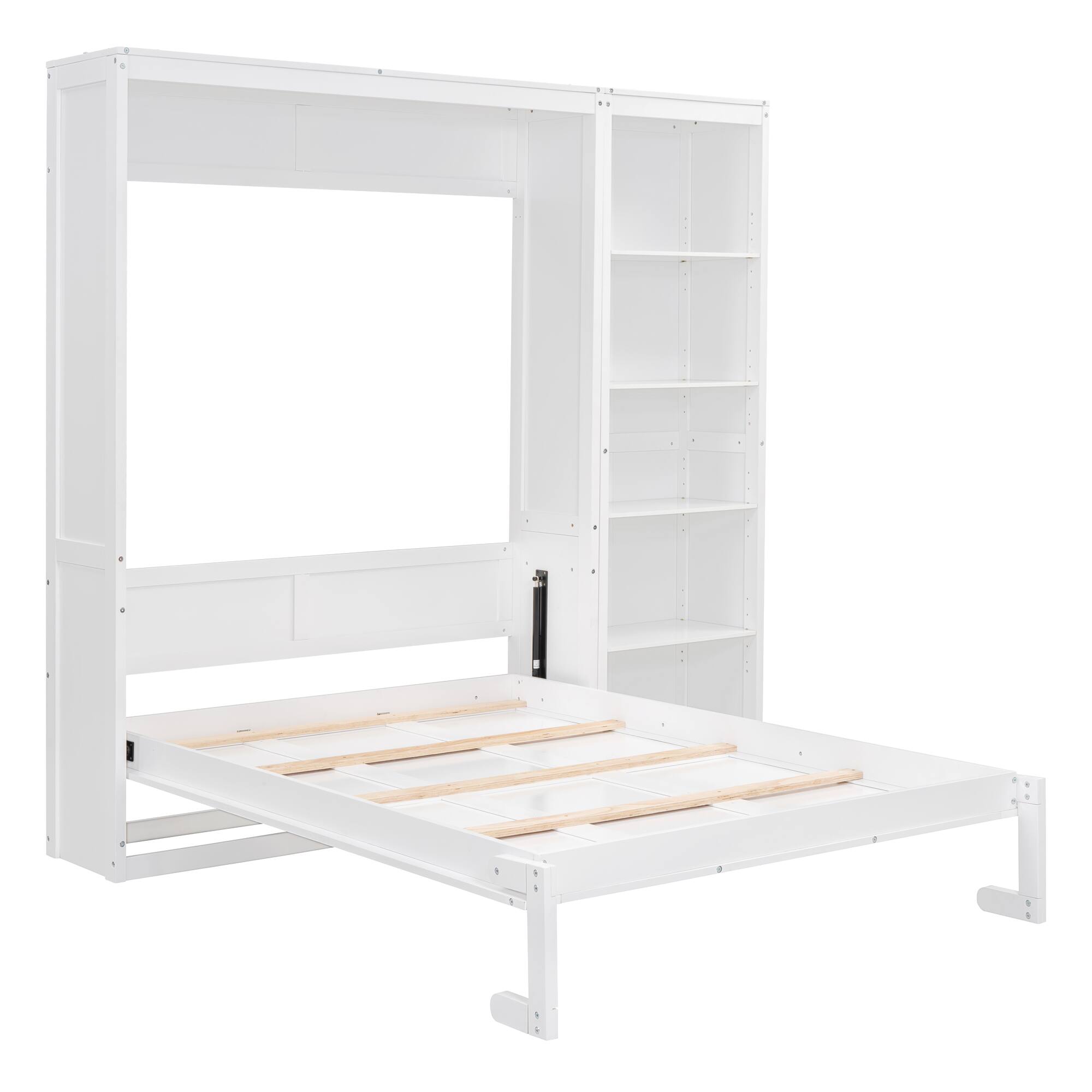 Alt View 2. Tiramisubest - Full Size Murphy Wall Bed, White, Solid Wood + MDF, Space-Saving - White.