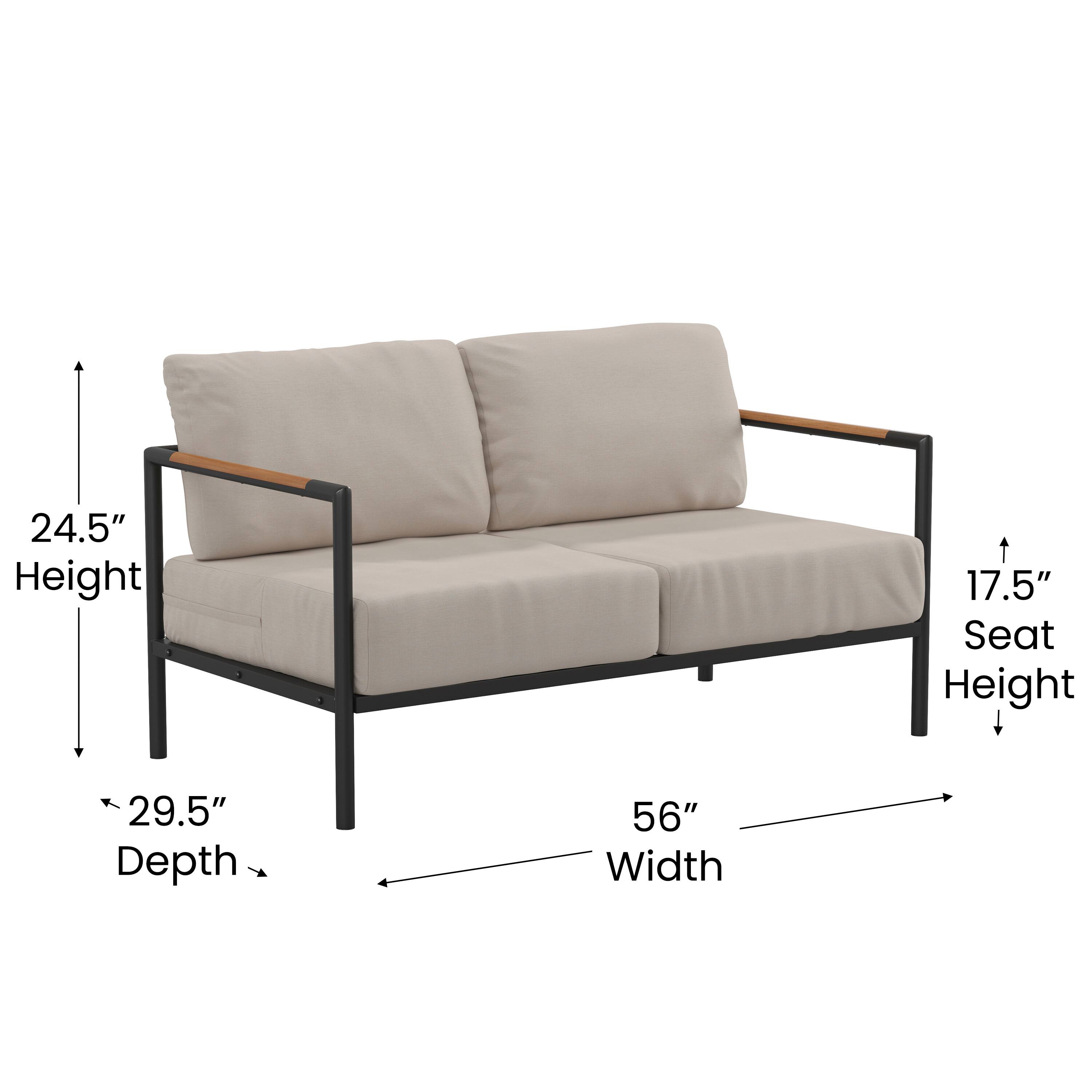 24.5" Height  
17.5" Seat Height  
29.5" Depth  
56" Width