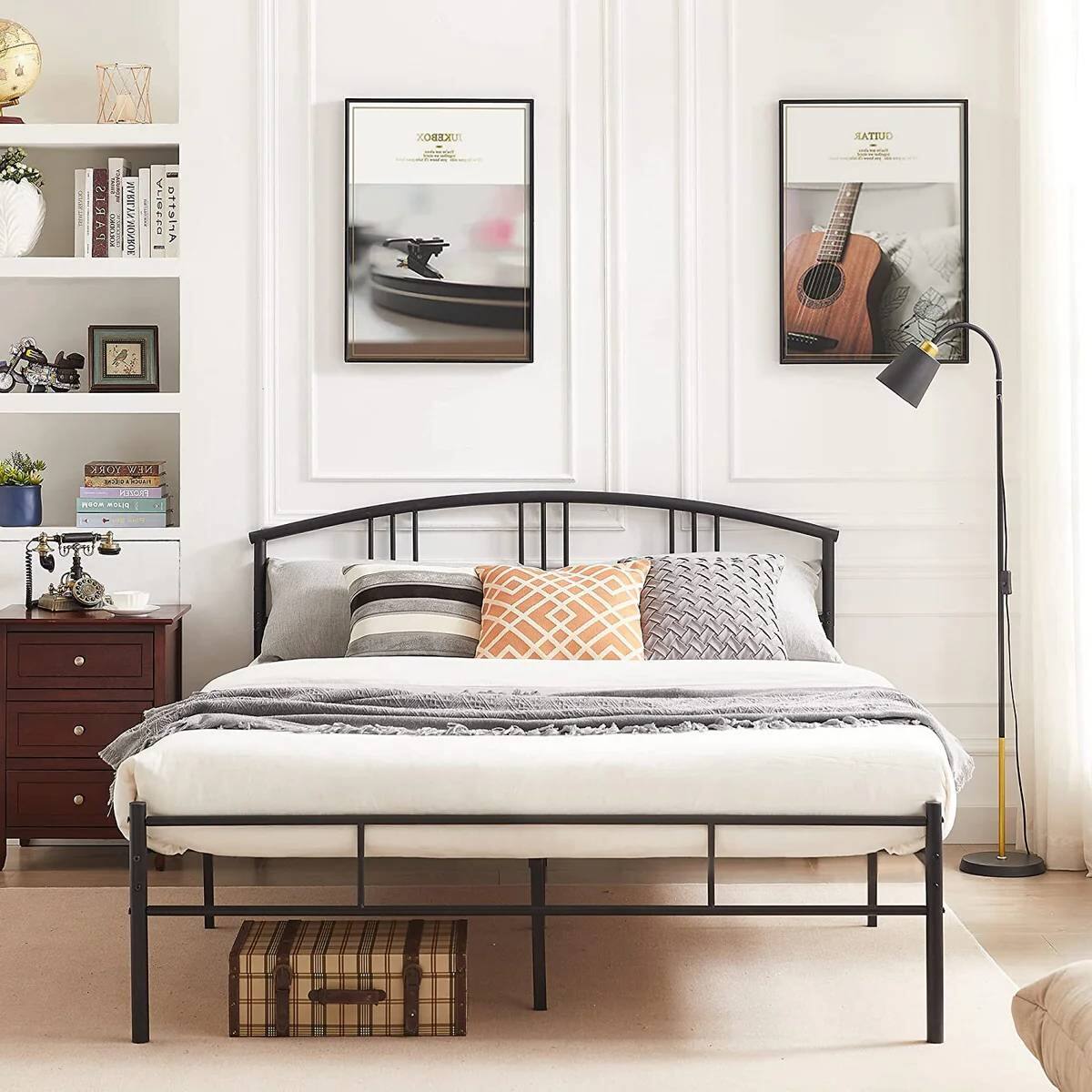 Hivvago - Queen size Metal Platform Bed Frame with Arched Headboard - Black