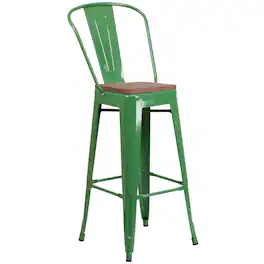 Flash Furniture - Lily 30" High Metal Barstool with Back and Wood Seat - Green