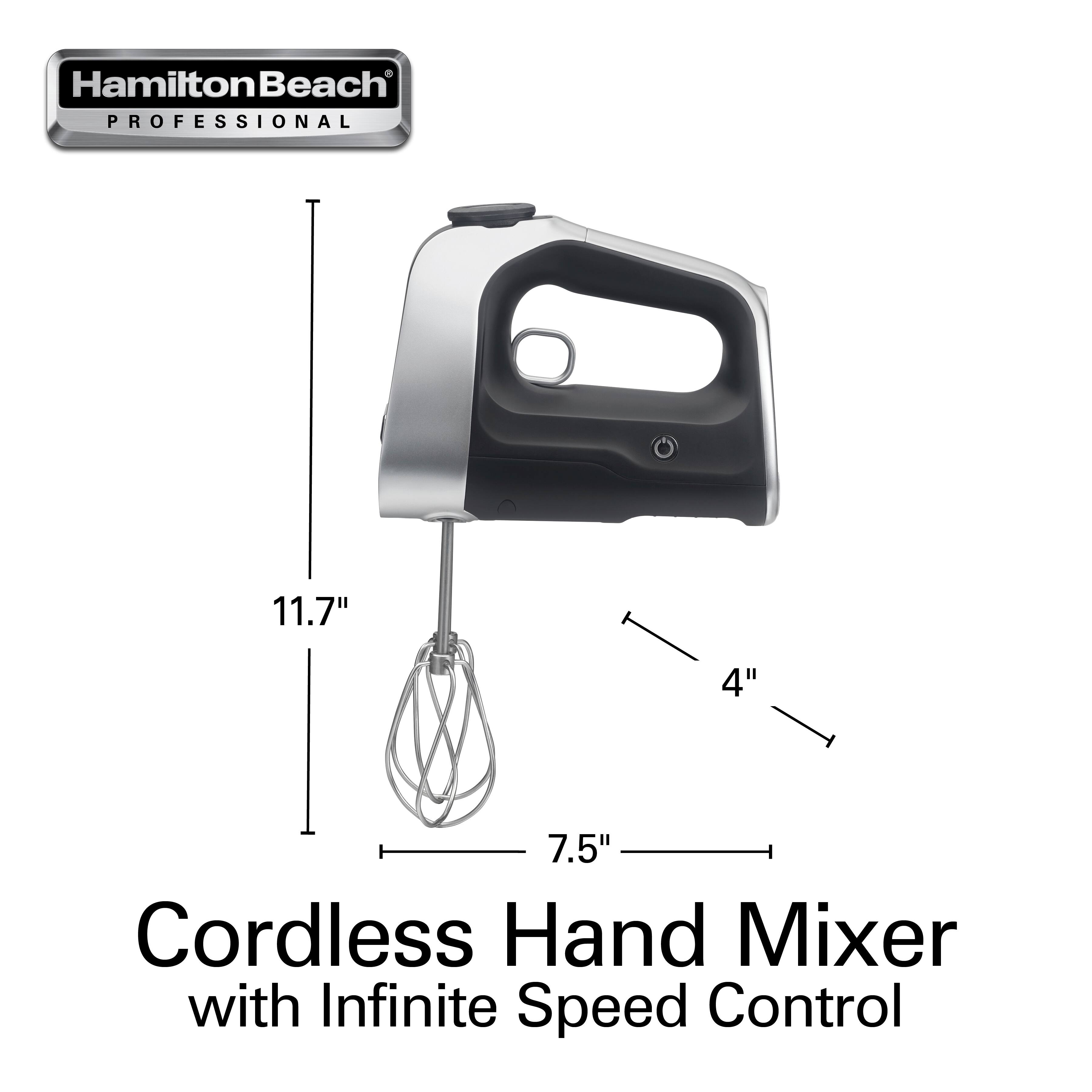 Hamilton Beach PROFESSIONAL  
11.7"  
4"  
7.5" Cordless Hand Mixer with Infinite Speed Control