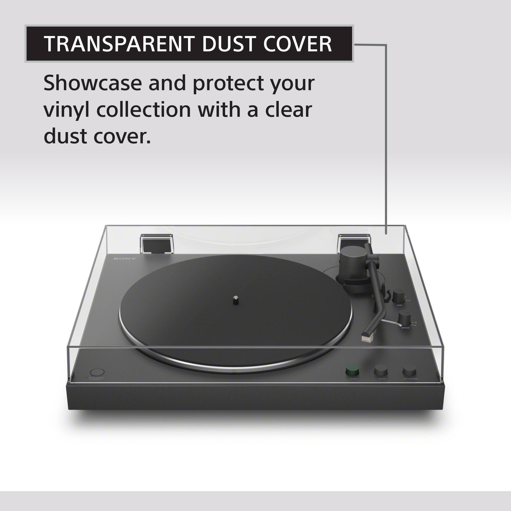TRANSPARENT DUST COVER

Showcase and protect your vinyl collection with a clear dust cover.