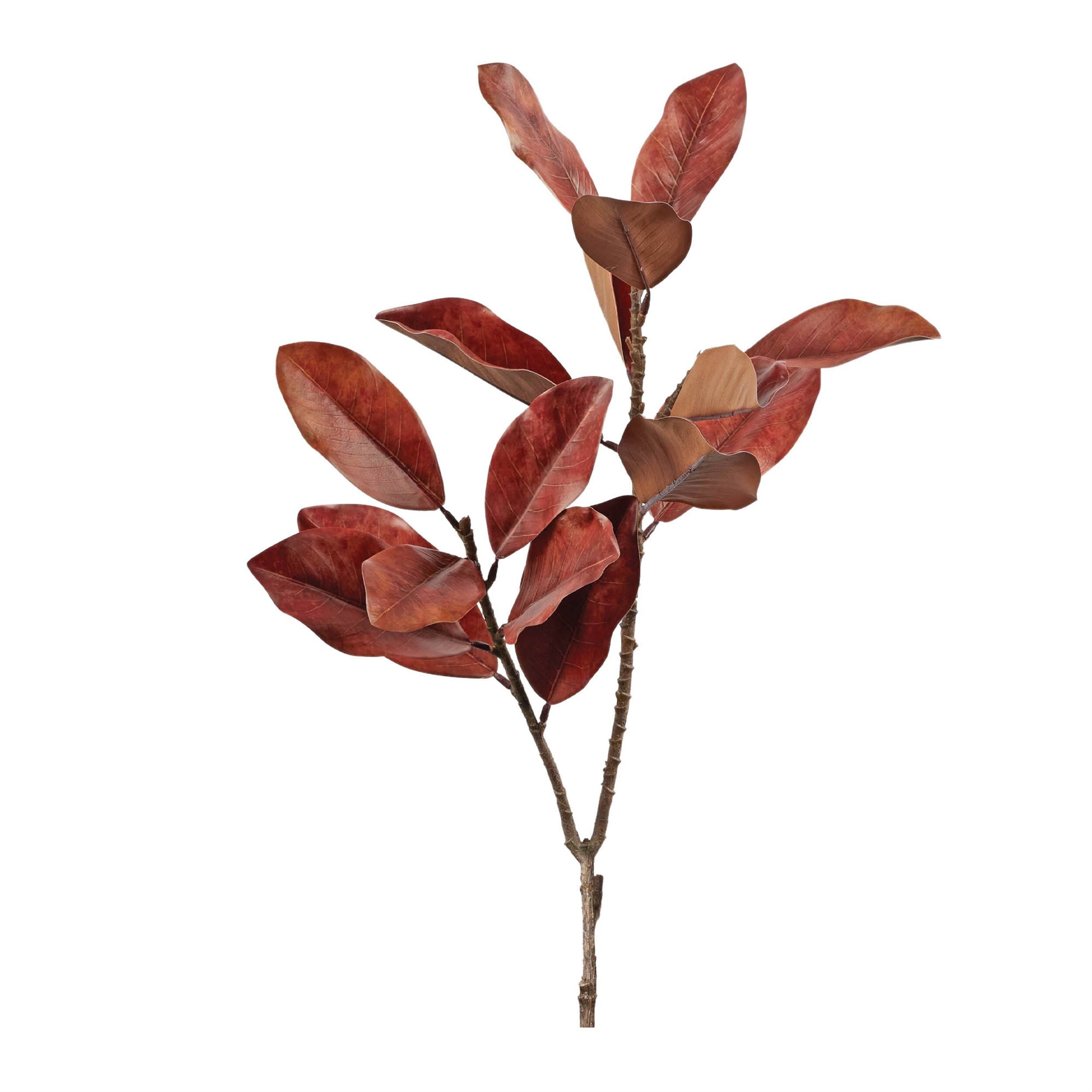 Back. BreeBe - Fall Magnolia Leaf Spray (Set of 6) - Orange, Red, Brown.