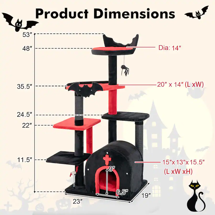 Comp.arch Dim Gymax 6 Tier Gothic Cat Tree 53'' Tall Cat Tower w/ Cat Bed Arch Shaped ...