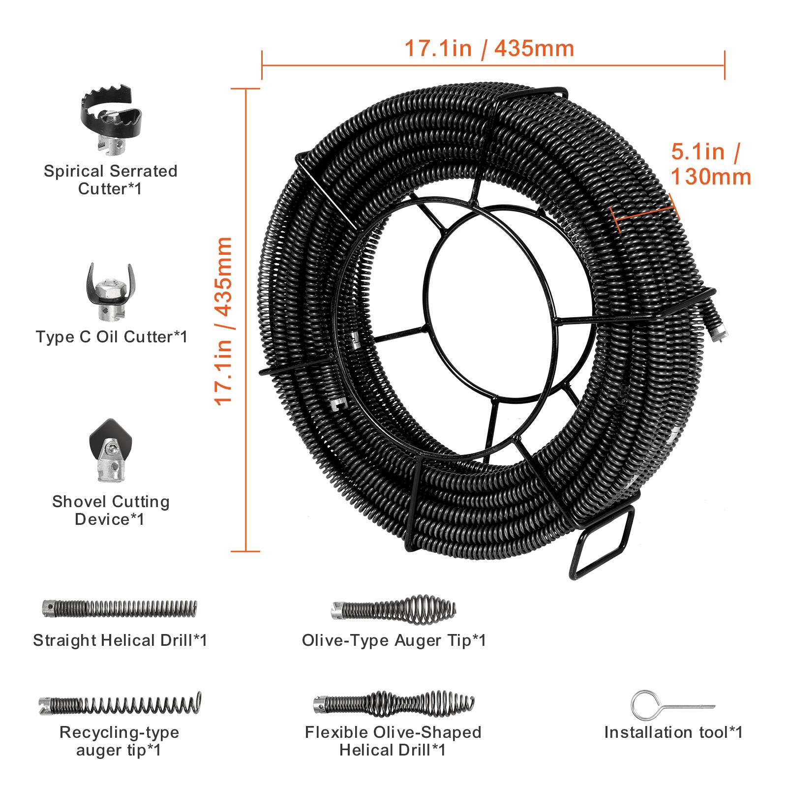 17.1in / 435mm  
Spirical Serrated Cutter*1  
Type C Oil Cutter*1  
Shovel Cutting Device*1  
Straight Helical Drill*1  
Olive-Type Auger Tip*1  
Recycling-type auger tip*1  
Flexible Olive-Shaped Helical Drill*1  
Installation tool*1