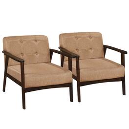 Costway - 2PCS Accent Chair Button Tufted Mid-century Modern Lounge Chair with Armrest - Brown