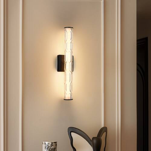 Alt View 2. LUCKY ONE - 19.7in Wall Sconce Set of 2, Black K9 Crystal Vanity Light for Bathroom Bedroom Hallway Stairway - Black.