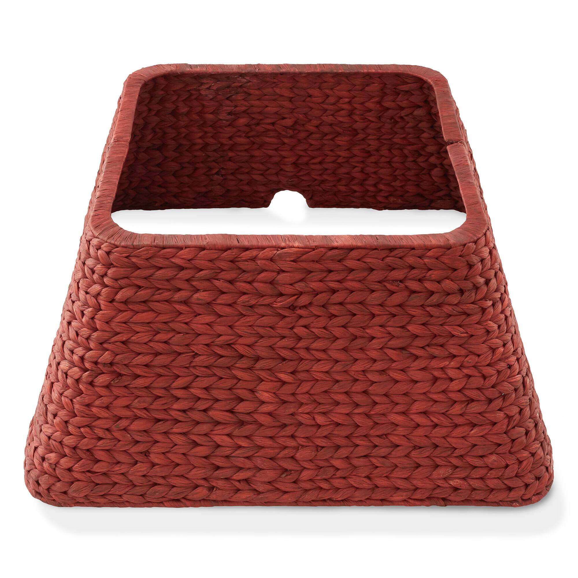 Front. Casafield - 22-in Water Hyacinth Christmas Tree Collar - Square Base Cover - Red.
