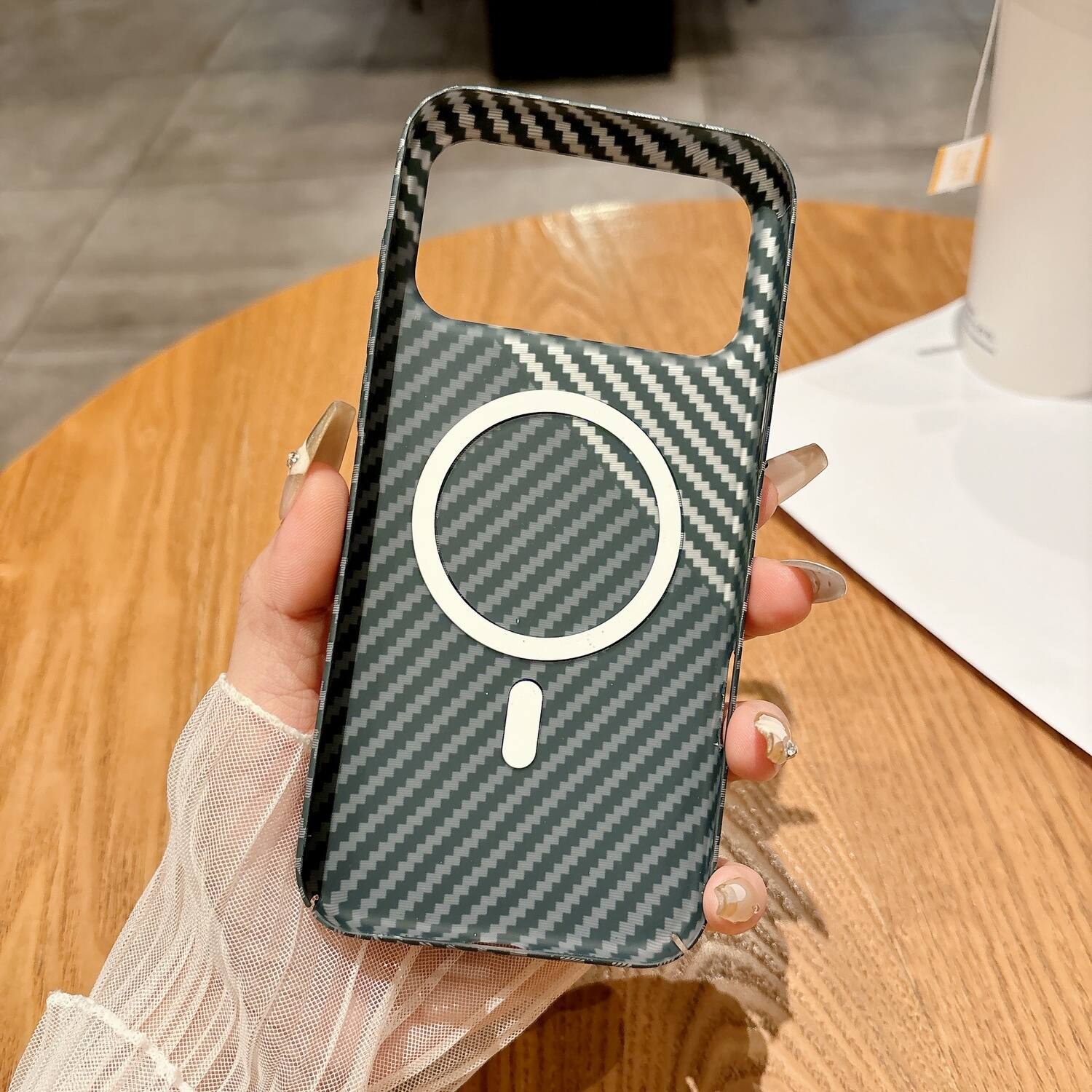 Back. Dteck - Magnetic Case for Apple iPhone 17 Pro,Mag Safe Compatible,Ultra-Slim Carbon Fiber Texture Hard Shell Cover - D.