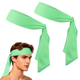Unique Bargains - Tie Sweatband Headband, Adjustable Non-Slip Moisture Wicking Athletic Headband, 2pcs - For Tennis/Karate/Workout/Yoga - Light Green