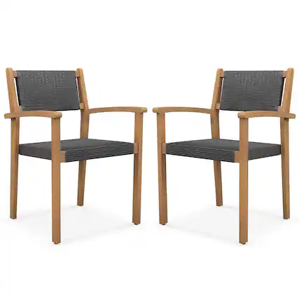 Front. Gymax - Gymax Stackable Dining Chair Set of 2 w/ Breathable Backrest Adjustable Foot Pads - Mixed Brown, Natural.