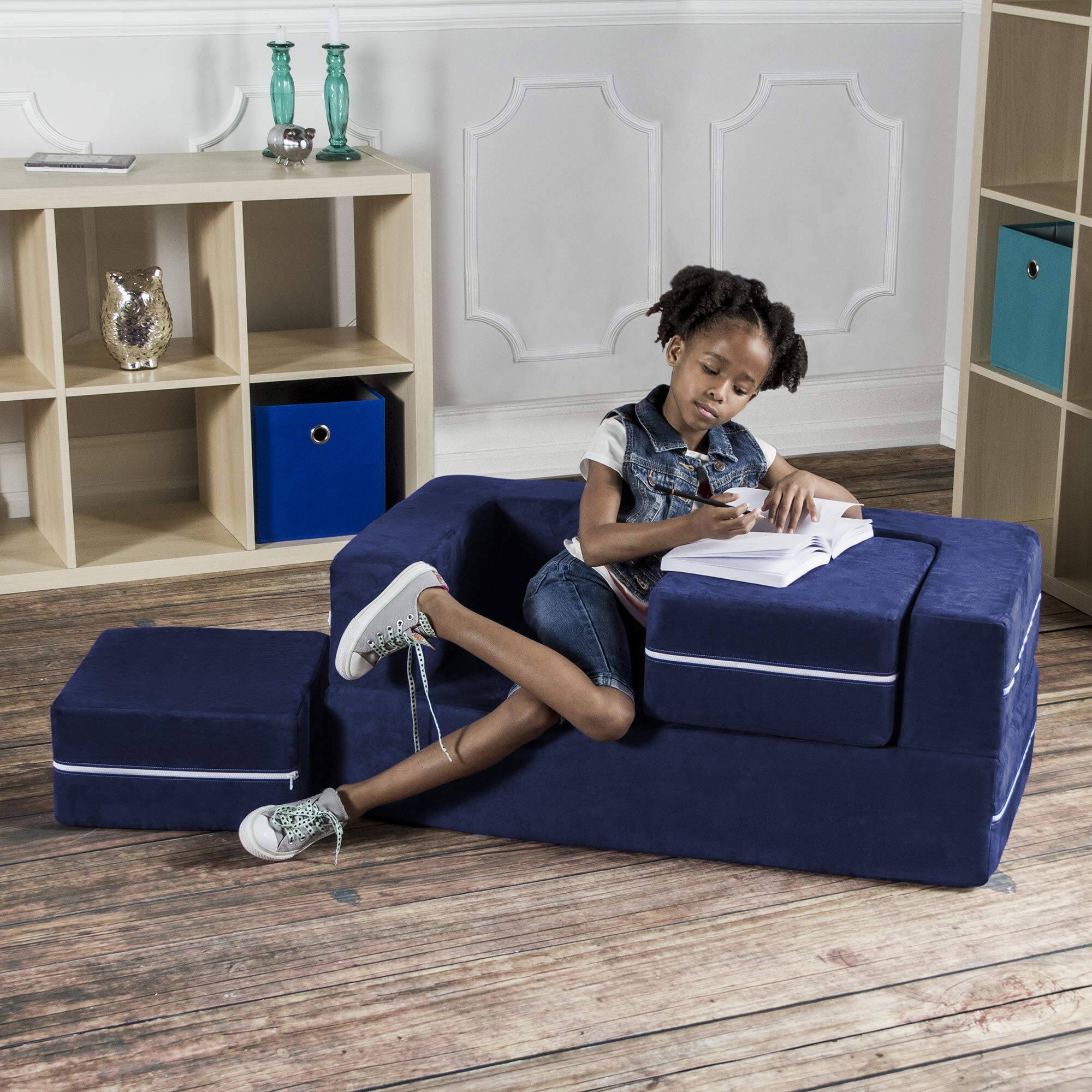 Alt View 4. Jaxx - Jaxx Zipline Kids Modular Loveseat & Ottomans/Fold Out Lounger, Navy - Navy.