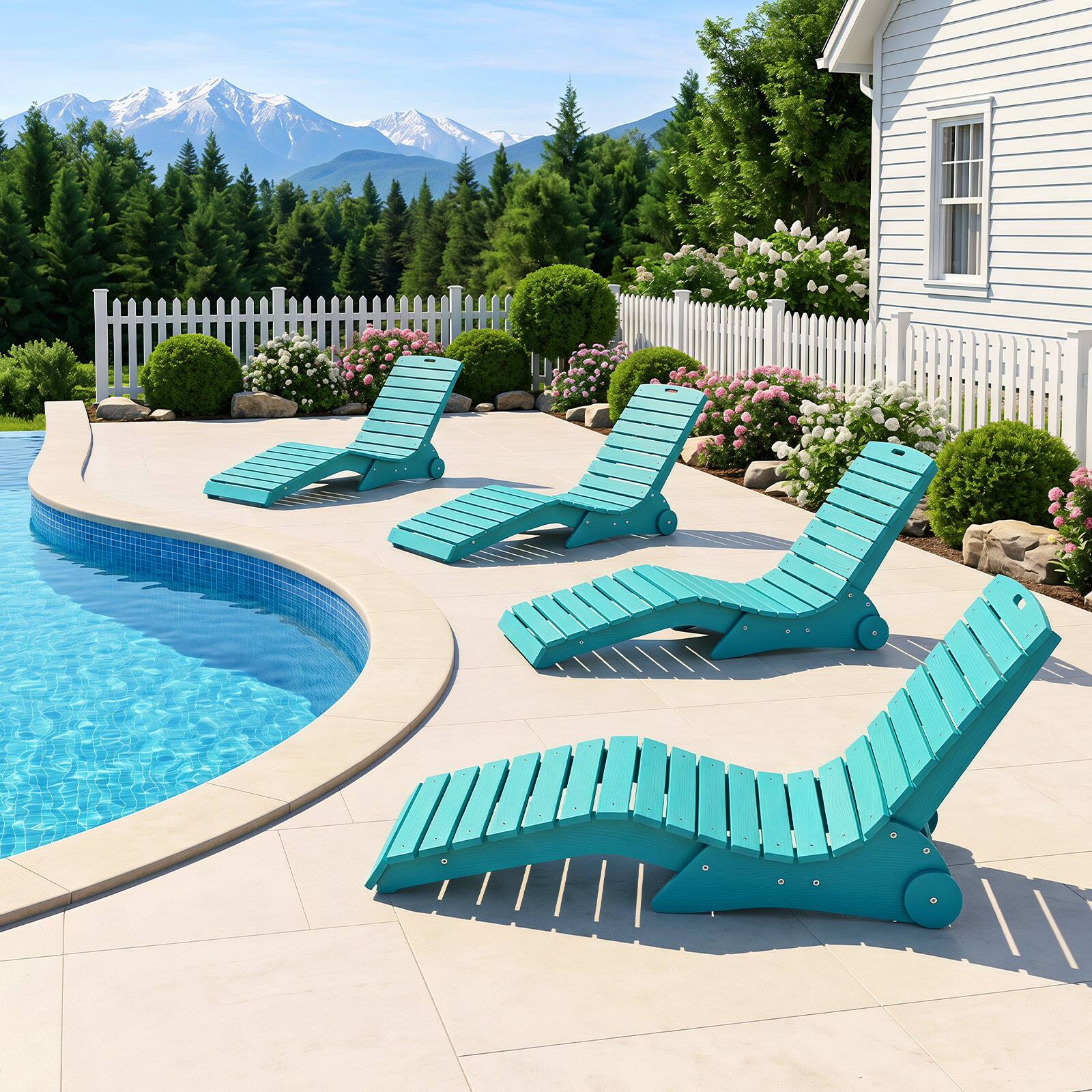 Alt View 7. Gymax - Gymax In-Pool Lounge Chair Ergonomic S-Curve HDPE Pool Chaise Lounger w/ Wheels Turquoise - Green.