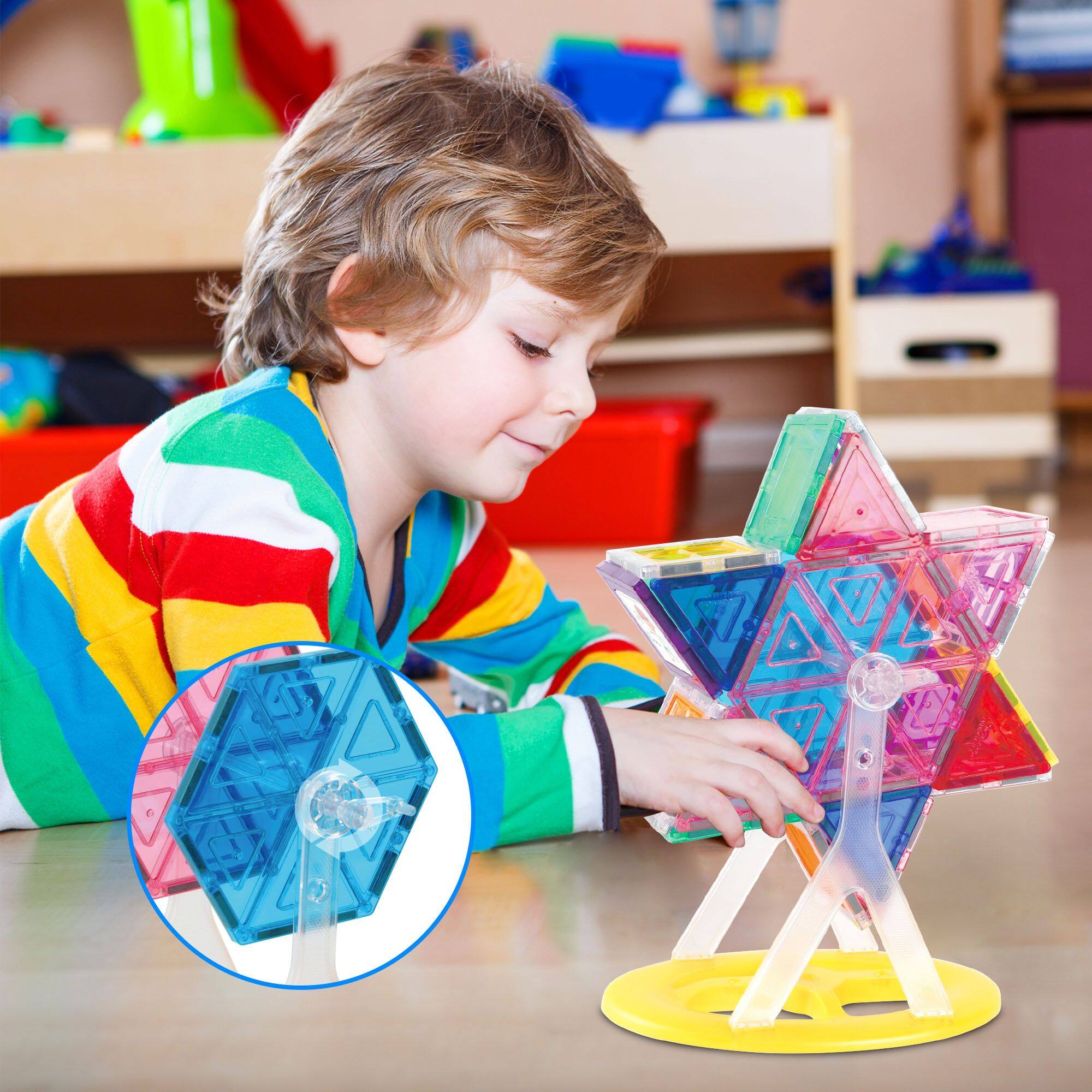 Alt View 6. PicassoTiles - PICASSO-TILES 63 PC Ferris Wheel Set, Magnetic Tiles, Building Blocks, STEM Toys for Kids 3+ - Multicolor.