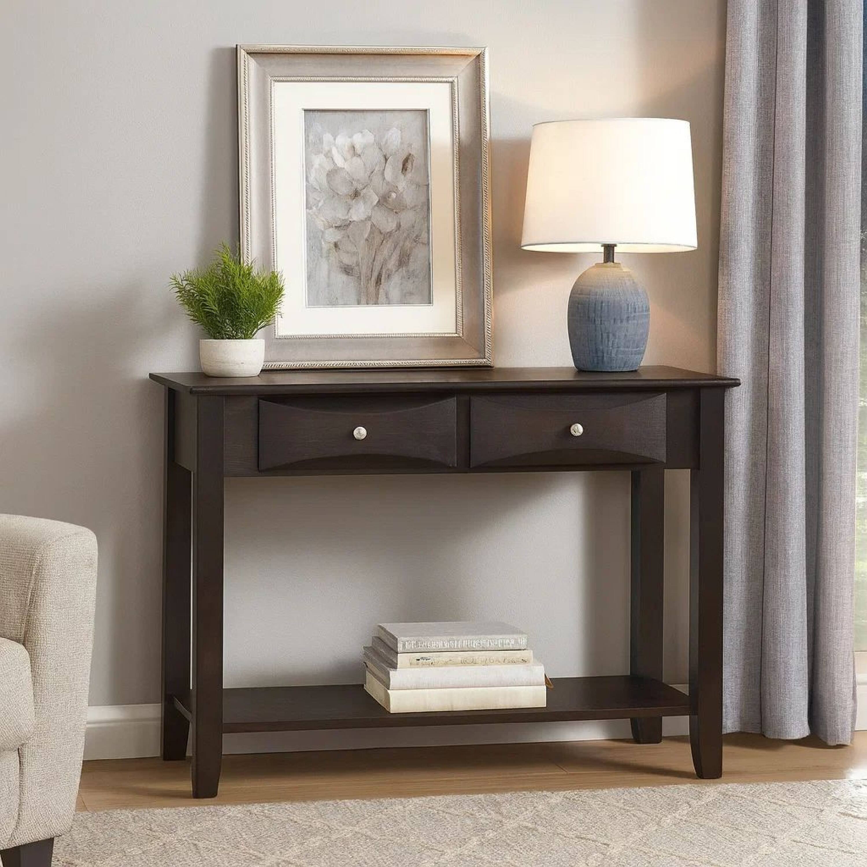 Alt View 5. Manhattan Lane - Wooden Console Table with 2 Spacious Drawers - Brown.