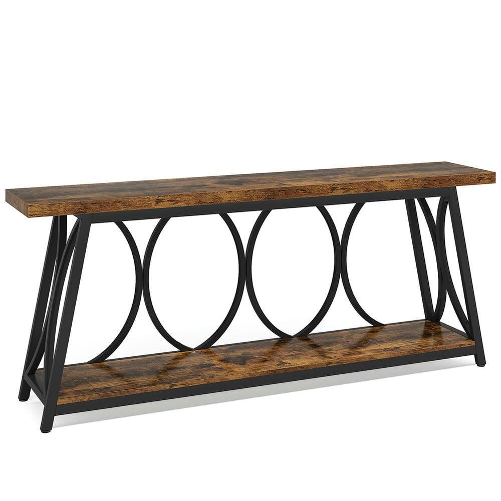 Back. Kadyn - Entryway Table, Console Sofa Table,2-Tier Console Table, 70.9" Industrial Sofa Table Behind Couch with Shelves - Brown.