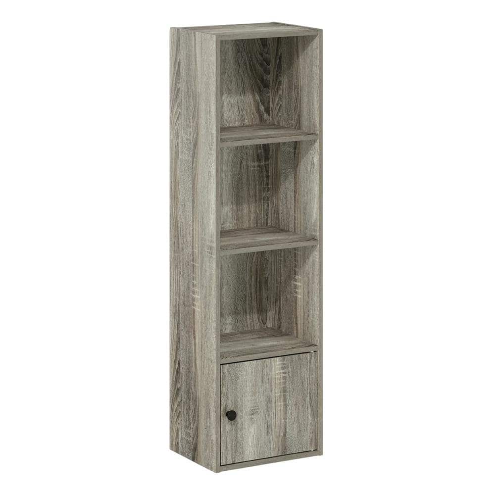 FurniFact - Wooden 4-Tier Shelf Bookcase with Door Storage Finish - French Oak