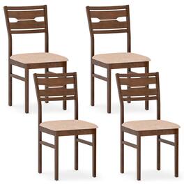 Gymax - Dining Chair Set of 4 w/ Rubber Wood Frame Padded Seat Curved Backrest - Brown