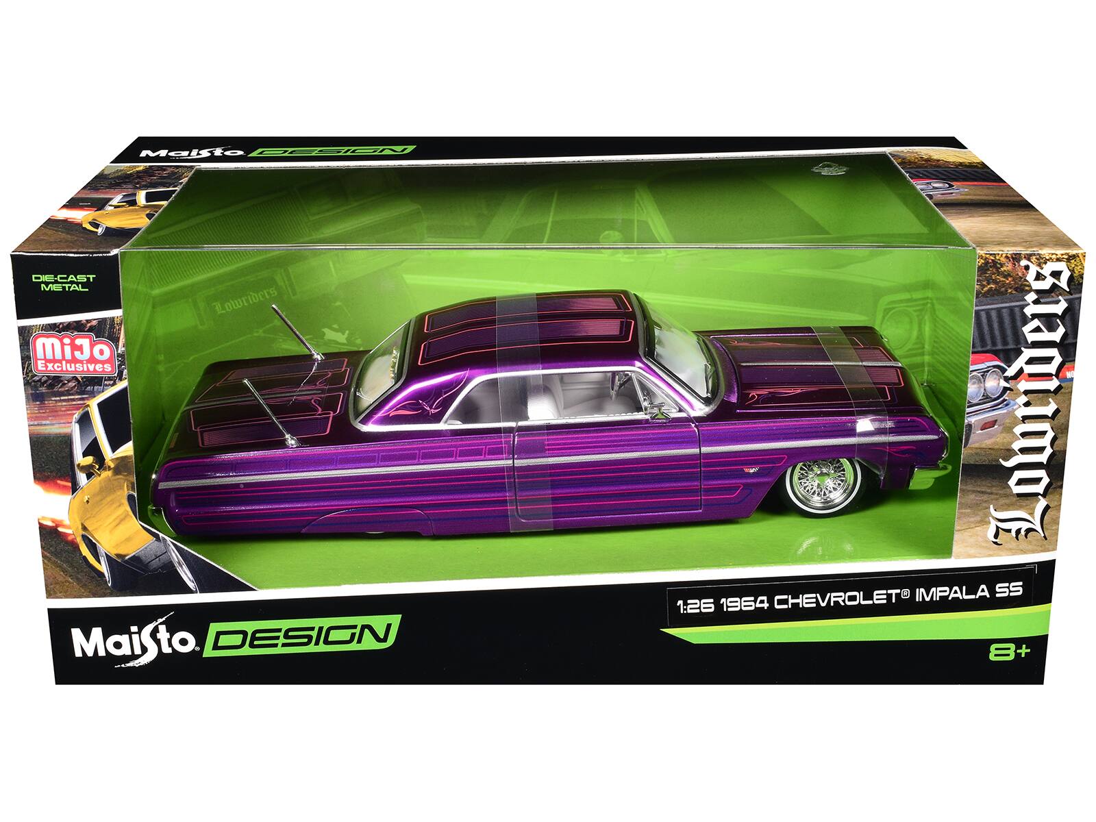 Maisto HO CA DIE-CAST METAL Lowriders MiJo Exclusives S MaiSto. to DESIGN N Lowriders IMPALA SS 1:26 1964 CHEVROLET 8+