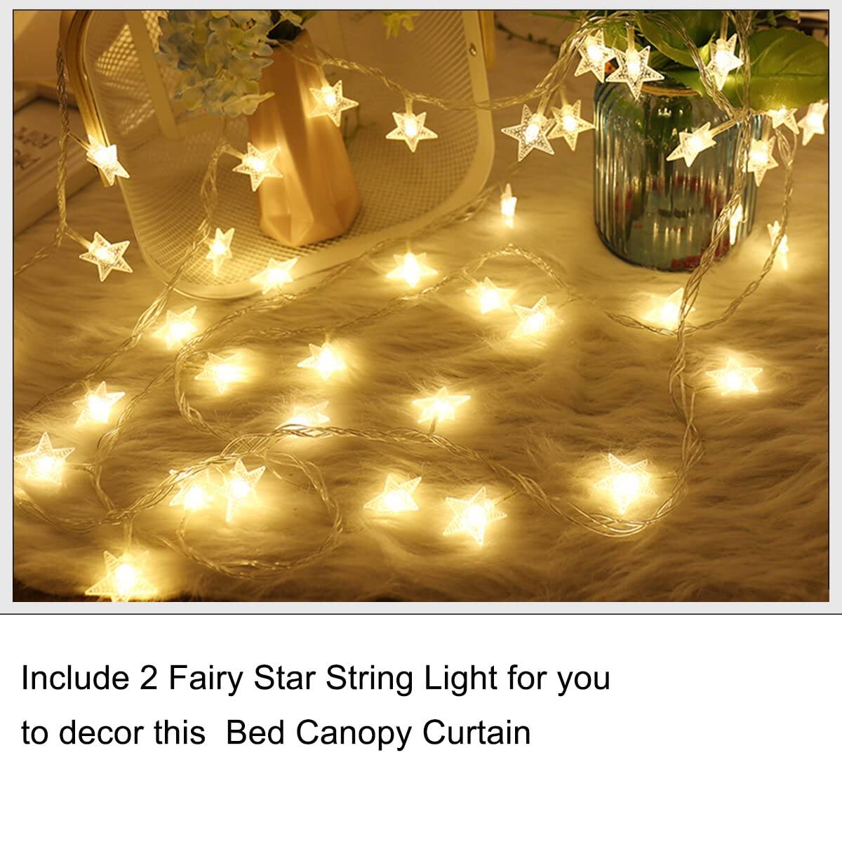 Include 2 Fairy Star String Lights for you to decor this Bed Canopy Curtain