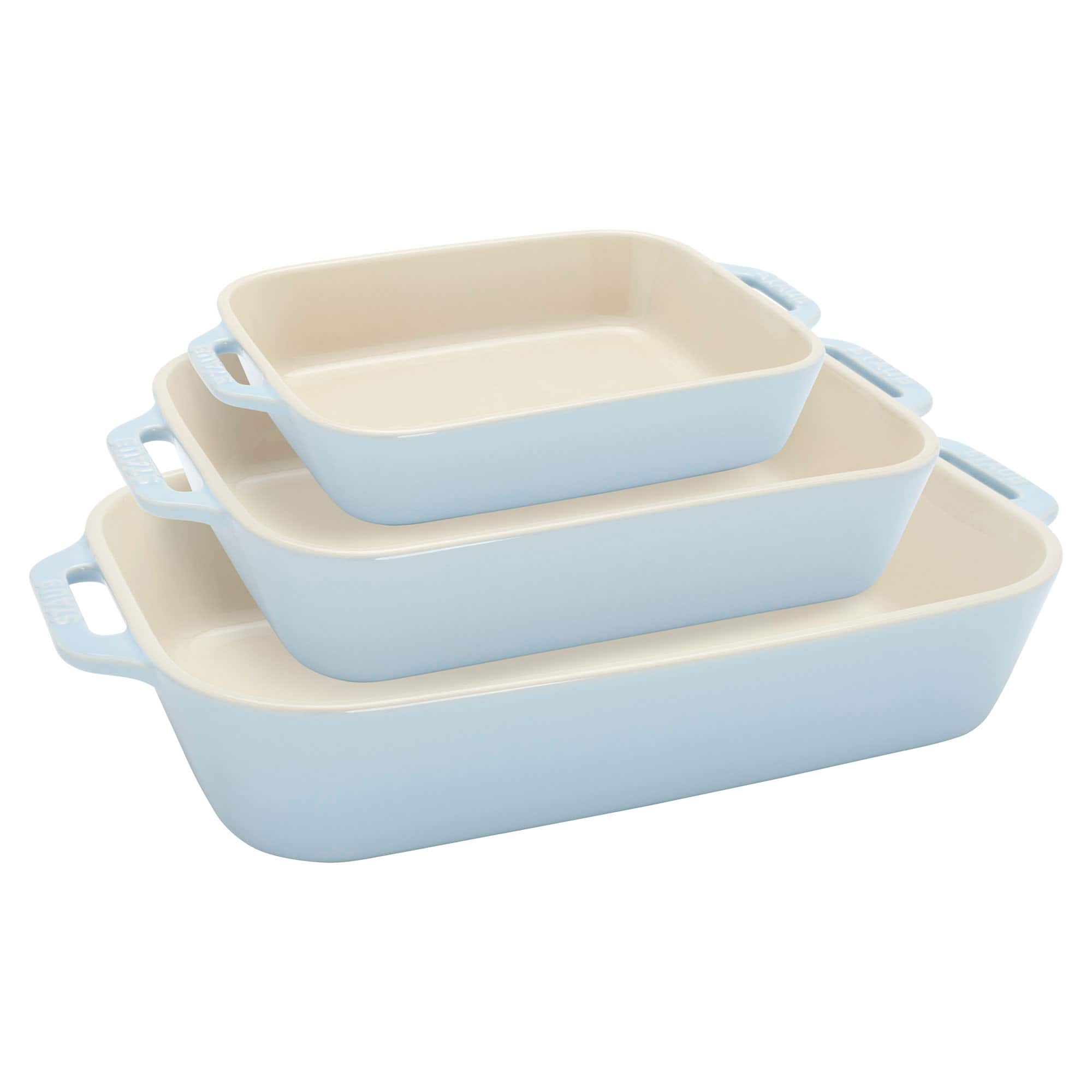 Staub - Ceramic 3-pc Rectangular Baking Dish Set - Macaron Pastel - Blue