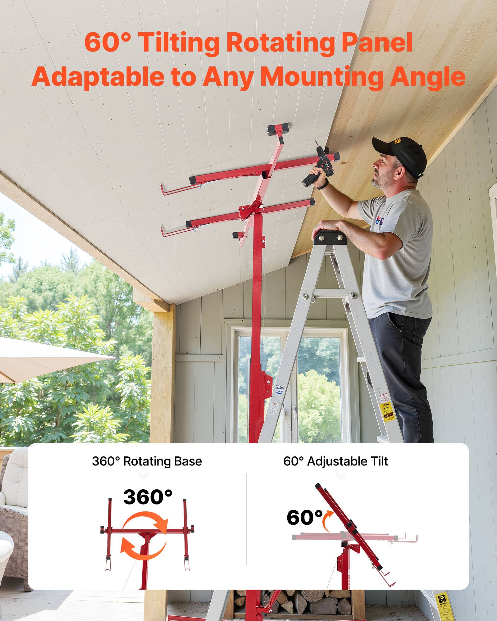 60° Tilting Rotating Panel  
Adaptable to Any Mounting Angle  

360° Rotating Base  

60° Adjustable Tilt