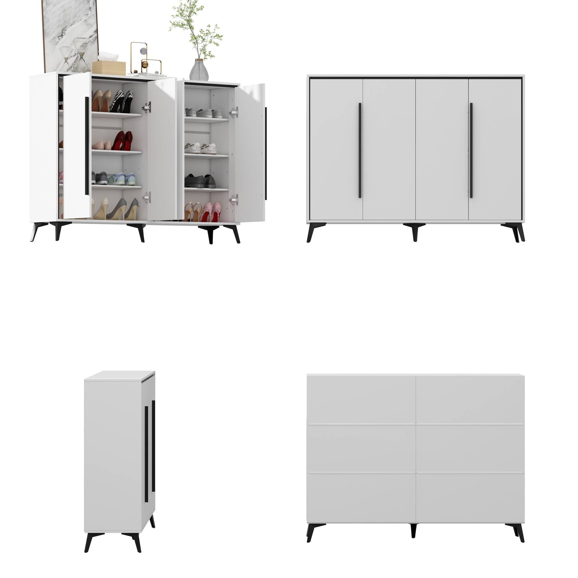 Angle. Famapy - Famapy Modern Minimalist Shoe Cabinet with Adjustable Shelves & Metal Accents - White.