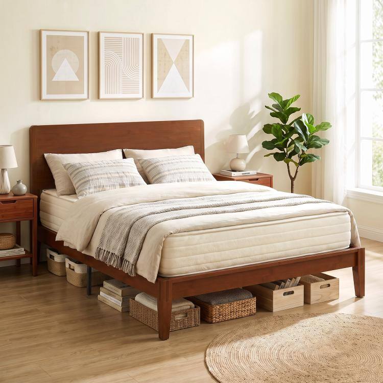 Alt View 2. PULUZ - Queen Size Bamboo Platform Bed Frame with Headboard and 12 Poplar Slats, No Box Spring Needed, Easy Assembly - Brown.