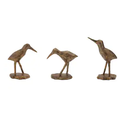 Front. BreeBe - Modern Sea Bird Figurine (Set of 3) - Brown, Gold.