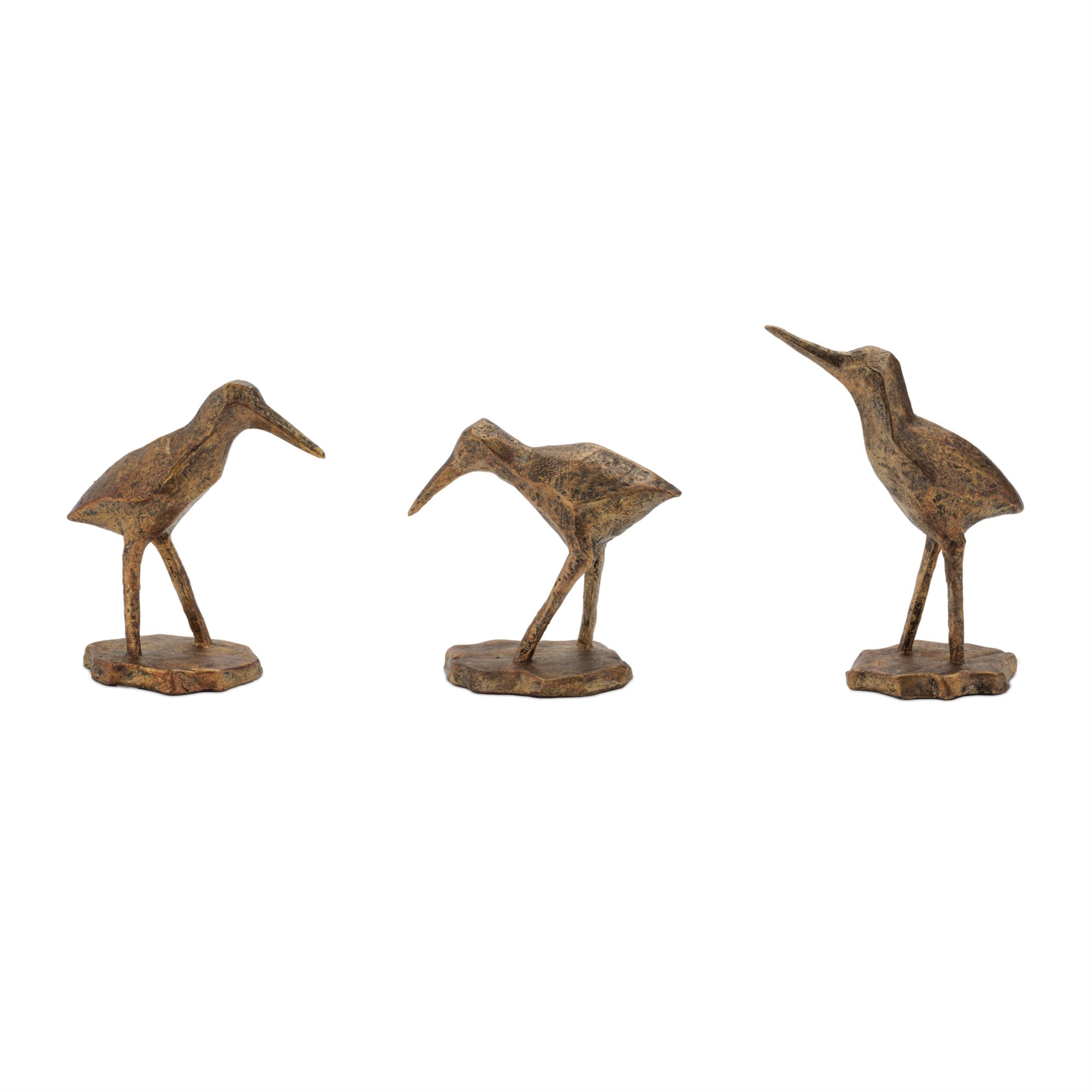 Front. BreeBe - Modern Sea Bird Figurine (Set of 3) - Brown, Gold.