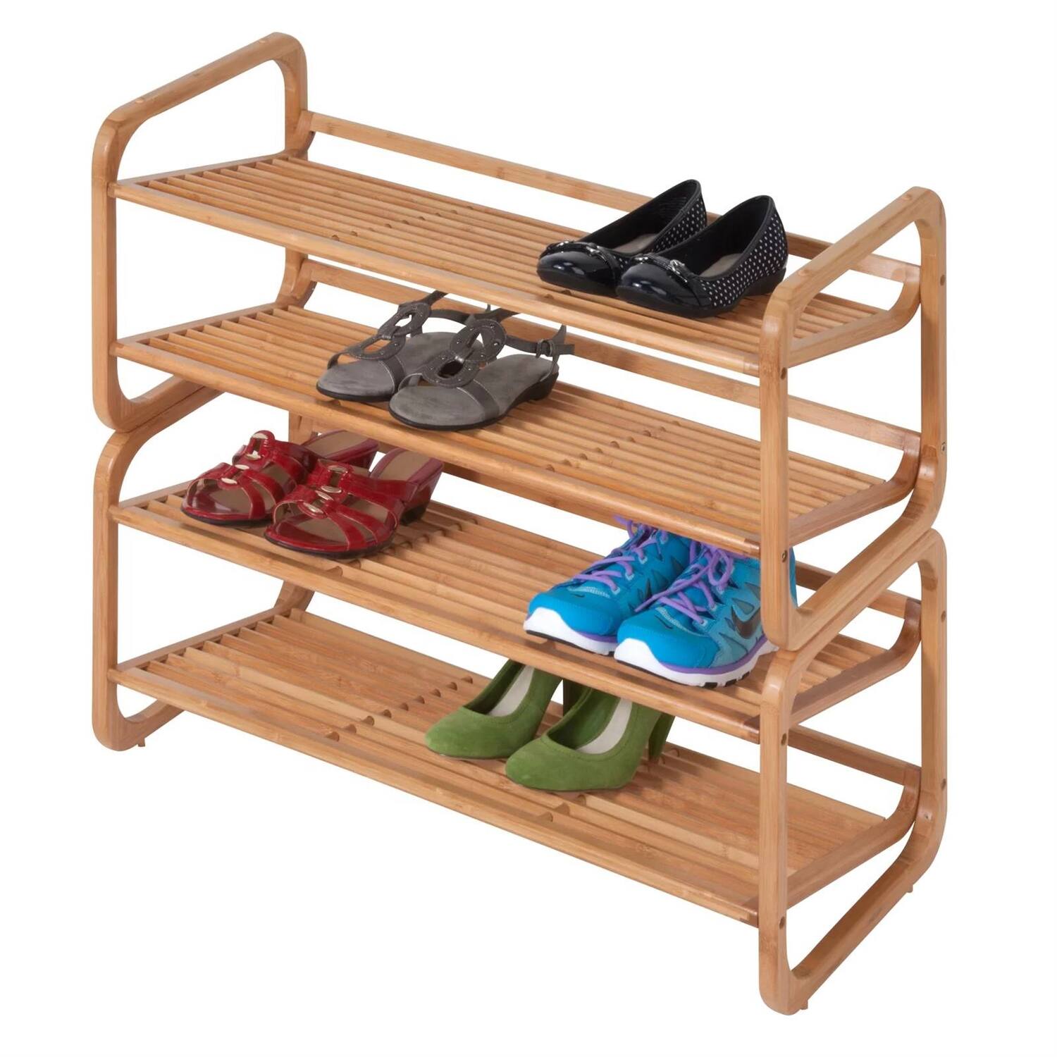 Alt View 1. Hivvago - Bamboo Modern 2-Shelf Stackable Shoe Rack - Holds up to 8 Pair of Shoes - Wallnut.