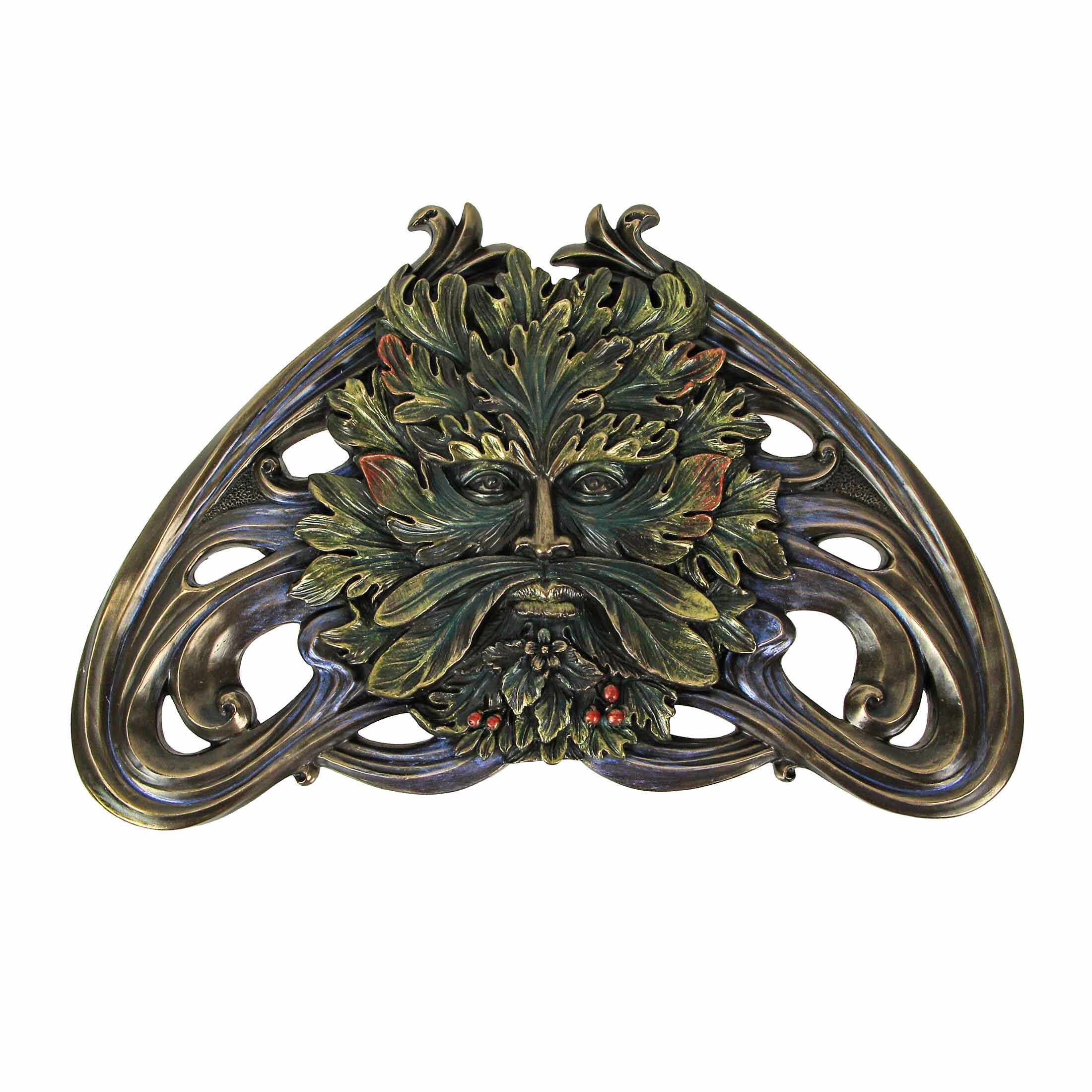 Front. Veronese Design - Art Nouveau Style Celtic Greenman Wall Hanging 9.5 Inches Long - Multicolored.