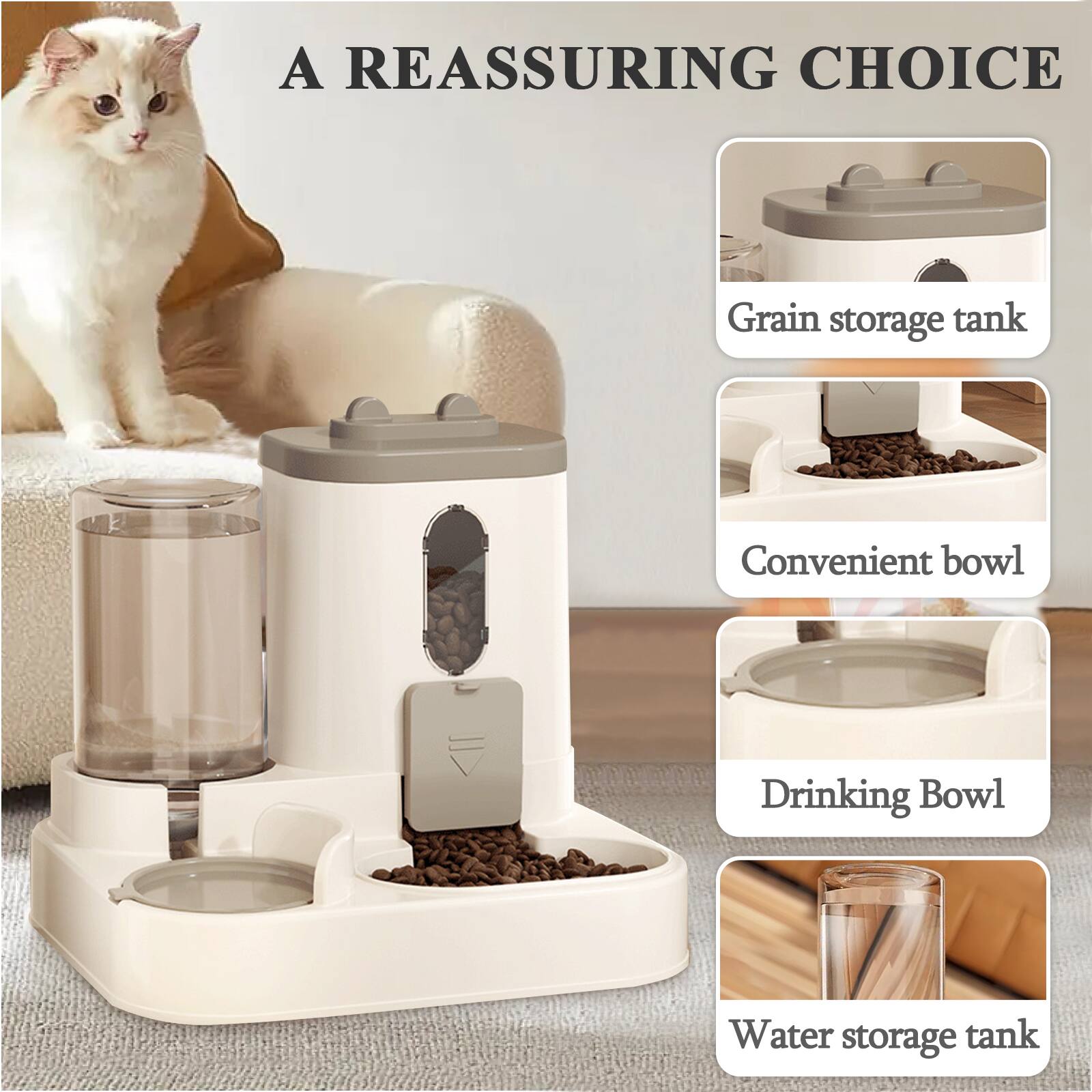 A REASSURING CHOICE

- Grain storage tank
- Convenient bowl
- Drinking Bowl
- Water storage tank