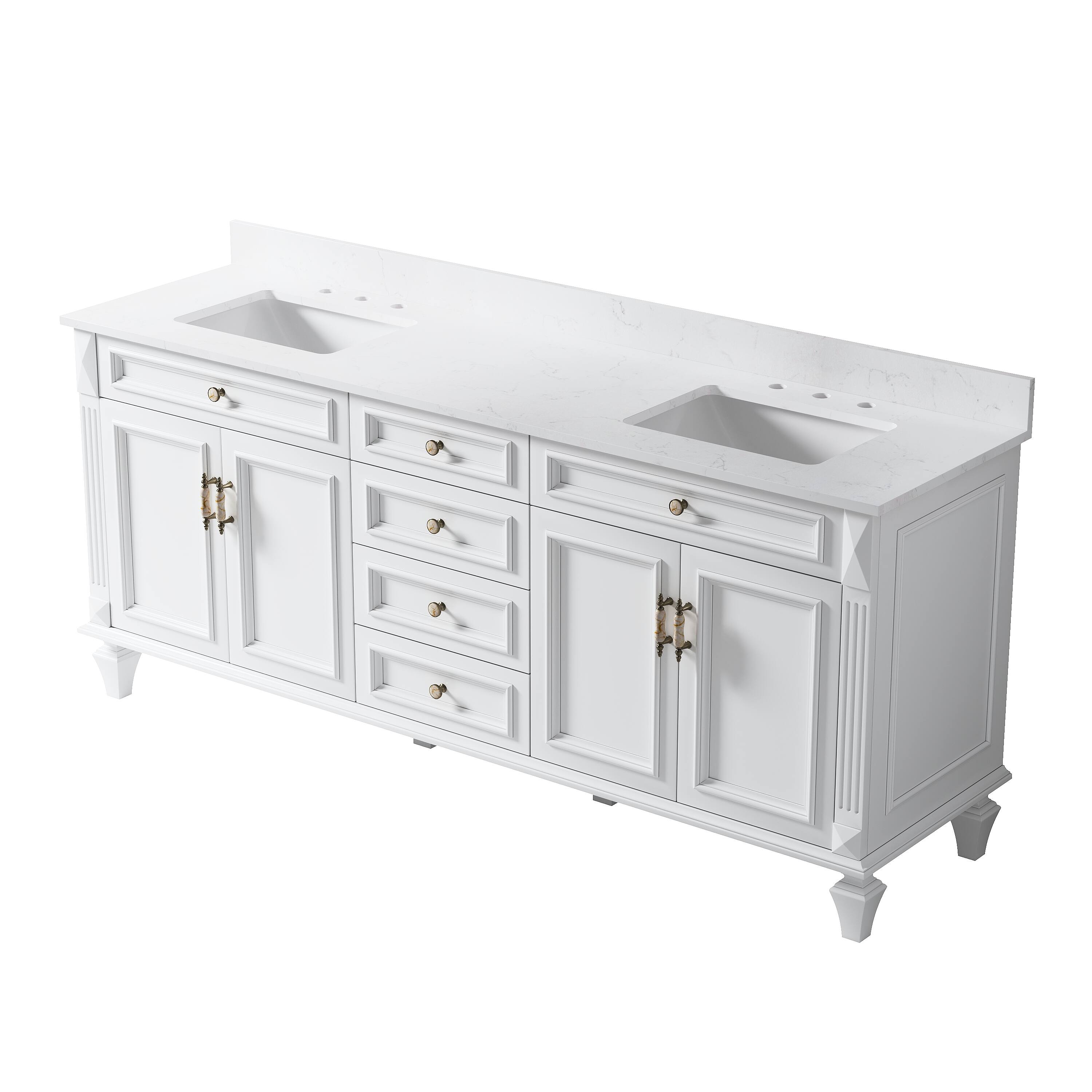 Alt View 9. WELLFOR - ARTWOOD 80 in. Solid Wood Bath Vanity with Quartz Top, Double Sink, Soft Close, Assembled - White.