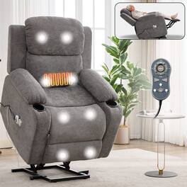 AENKYO - Power Lift Massage Recliner Chair with 8-Point Vibration Massage and Lumbar Heating - Gray
