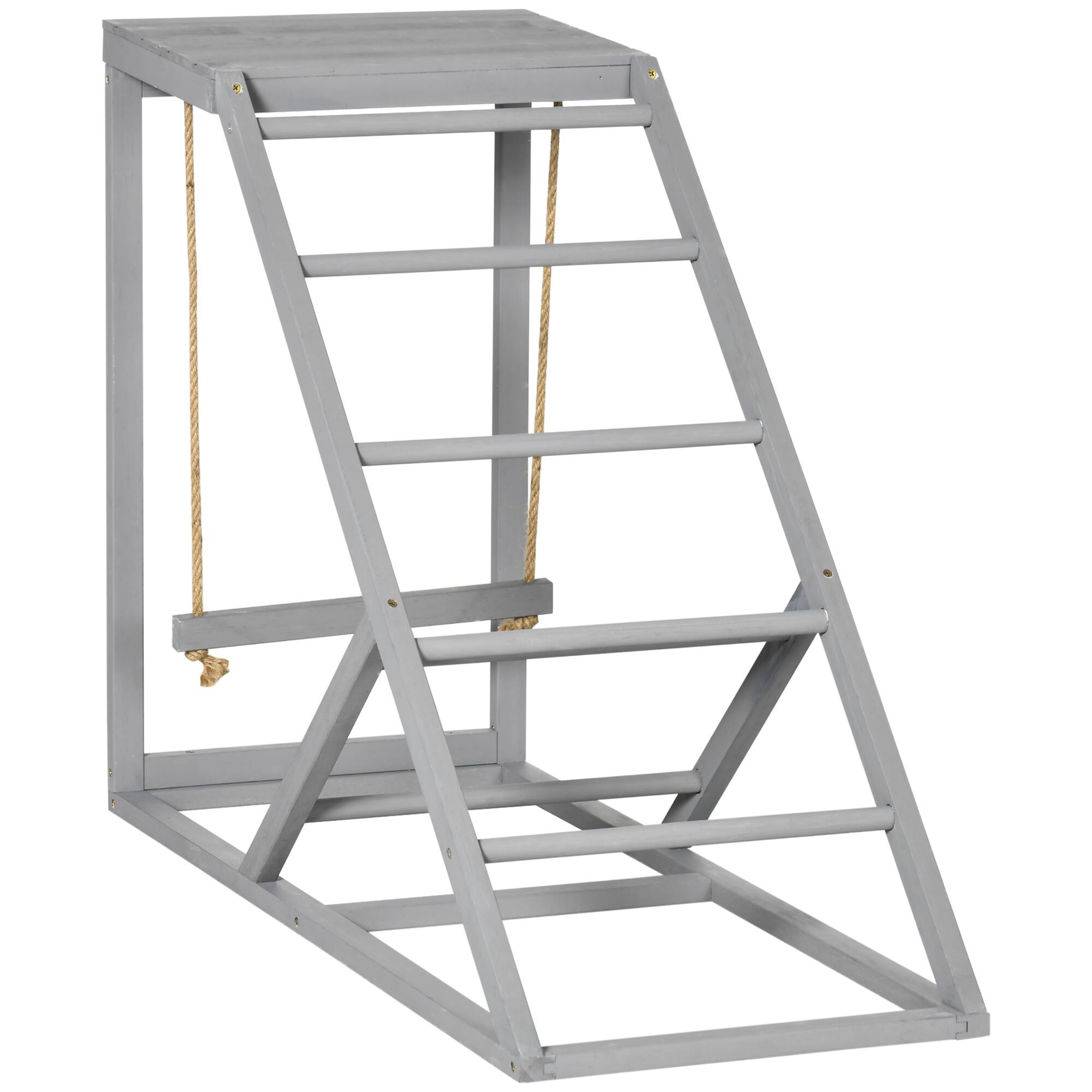 Pawhut - Activity Play for Healthy & Happy Animals, Swing Set with Chicken Perches & Hen Ladder - Gray