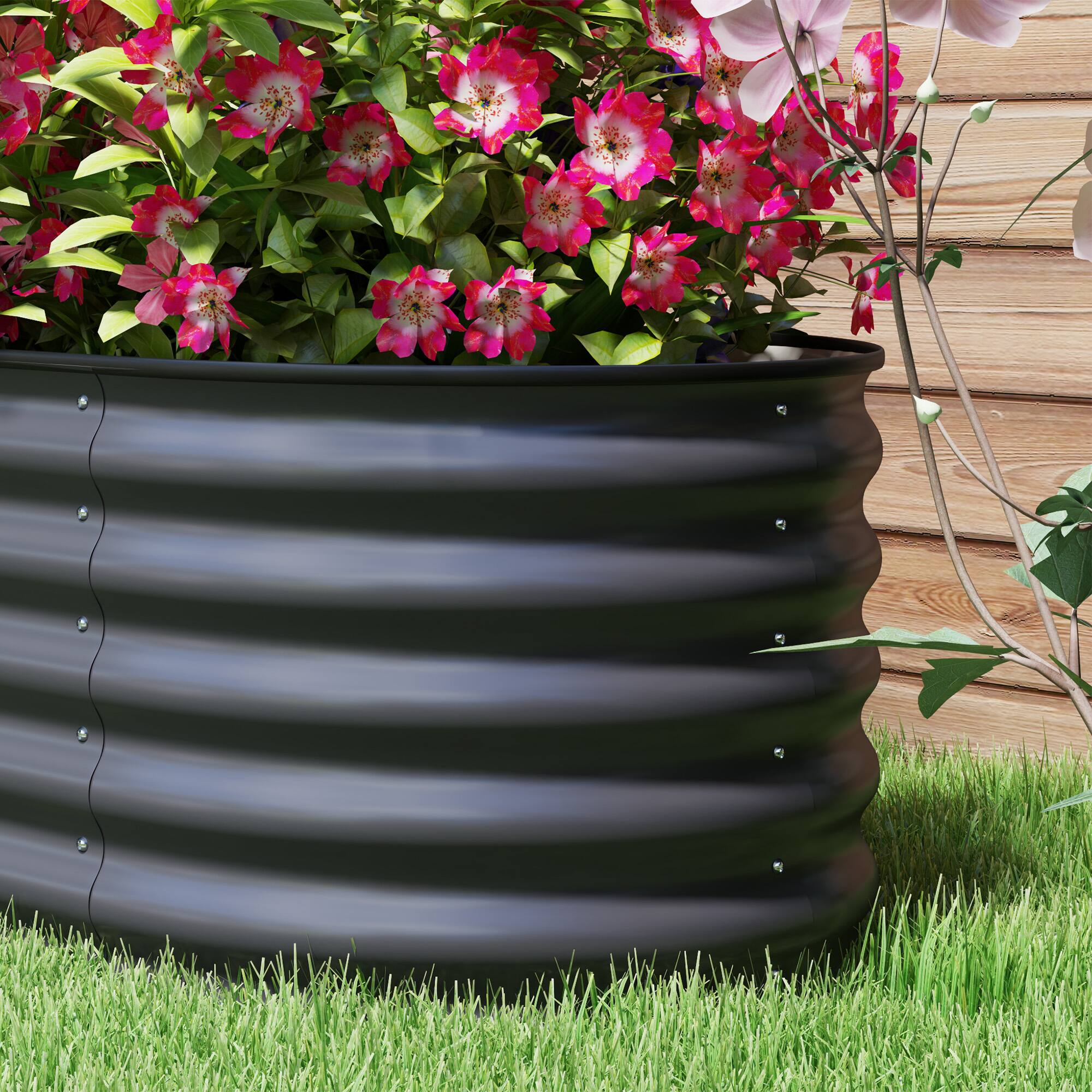 Alt View 8. Outsunny - 8' x 2' x 1.4' Galvanized Raised Garden Bed Kit, Outdoor Metal Elevated Planter Box with Safety Edging - Dark Gray.