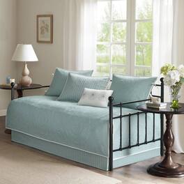 Hivvago - 6-Piece Farmhouse Quilted Seafoam Teal Reversible Daybed Cover Set - Blue Green