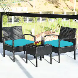 Costway - 3PCS Patio Rattan Furniture Set Coffee Table Conversation Sofa Cushioned - Green