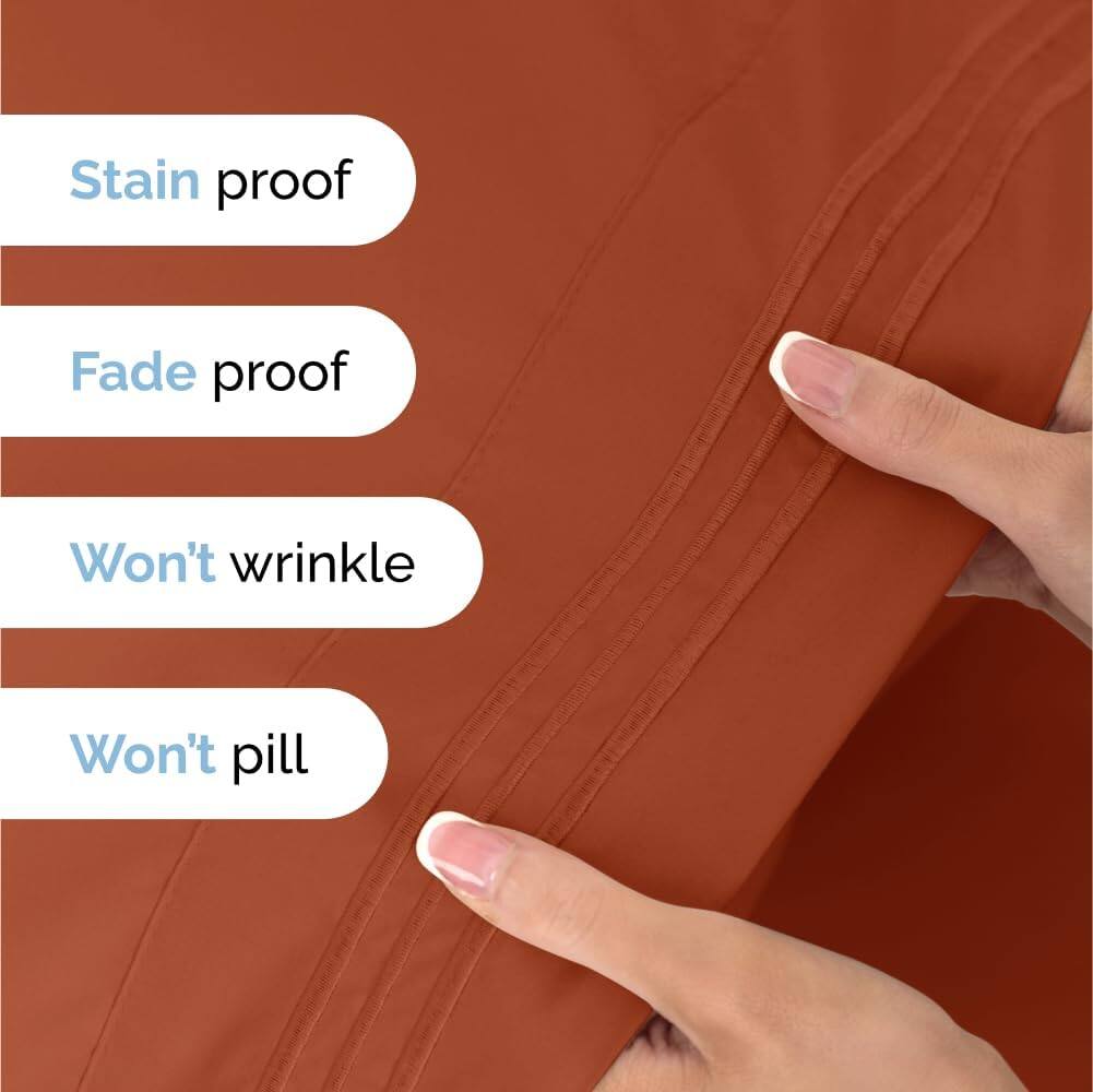 Stain proof  
Fade proof  
Won't wrinkle  
Won't pill