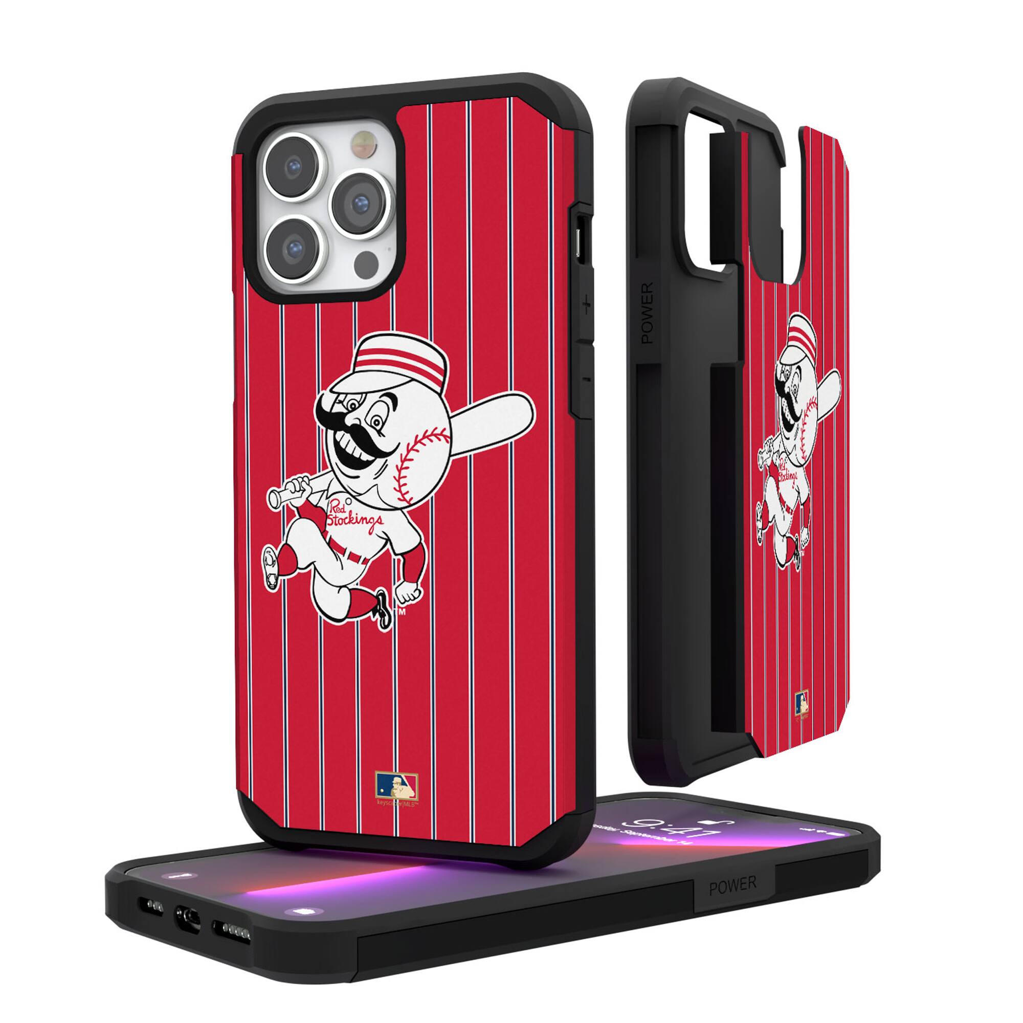 Keyscaper - MLB - Cincinnati Reds Red iPhone Pinstripe Cooperstown Design Rugged Case - 15 Plus - Multicolor