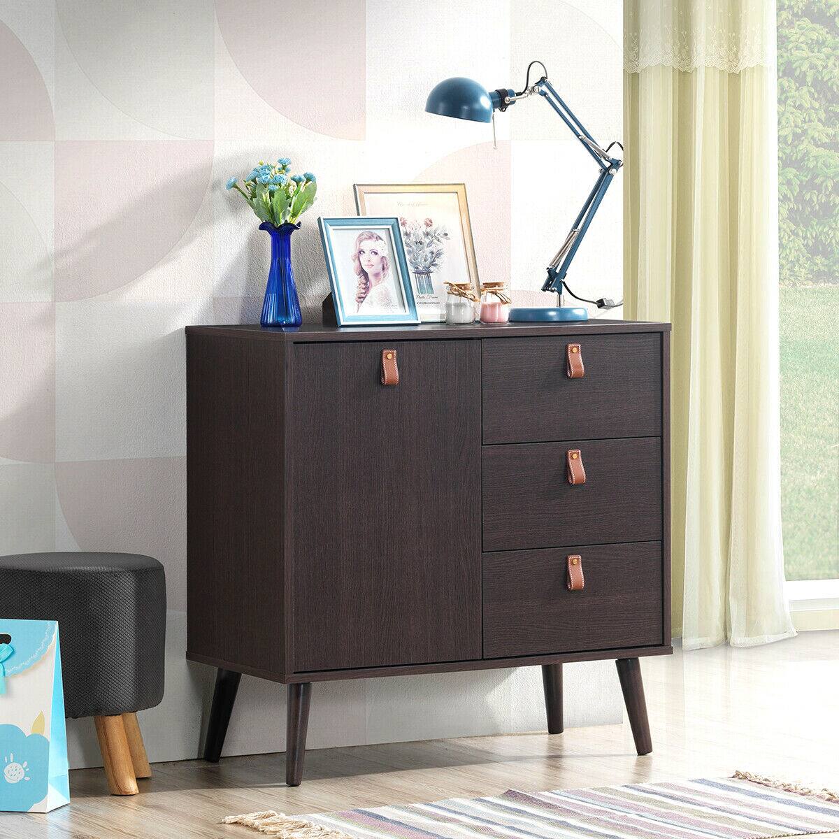 Alt View 1. Costway - Costway Sideboard Entryway Console Table w/ Display Cabinet Brown Home - Brown.